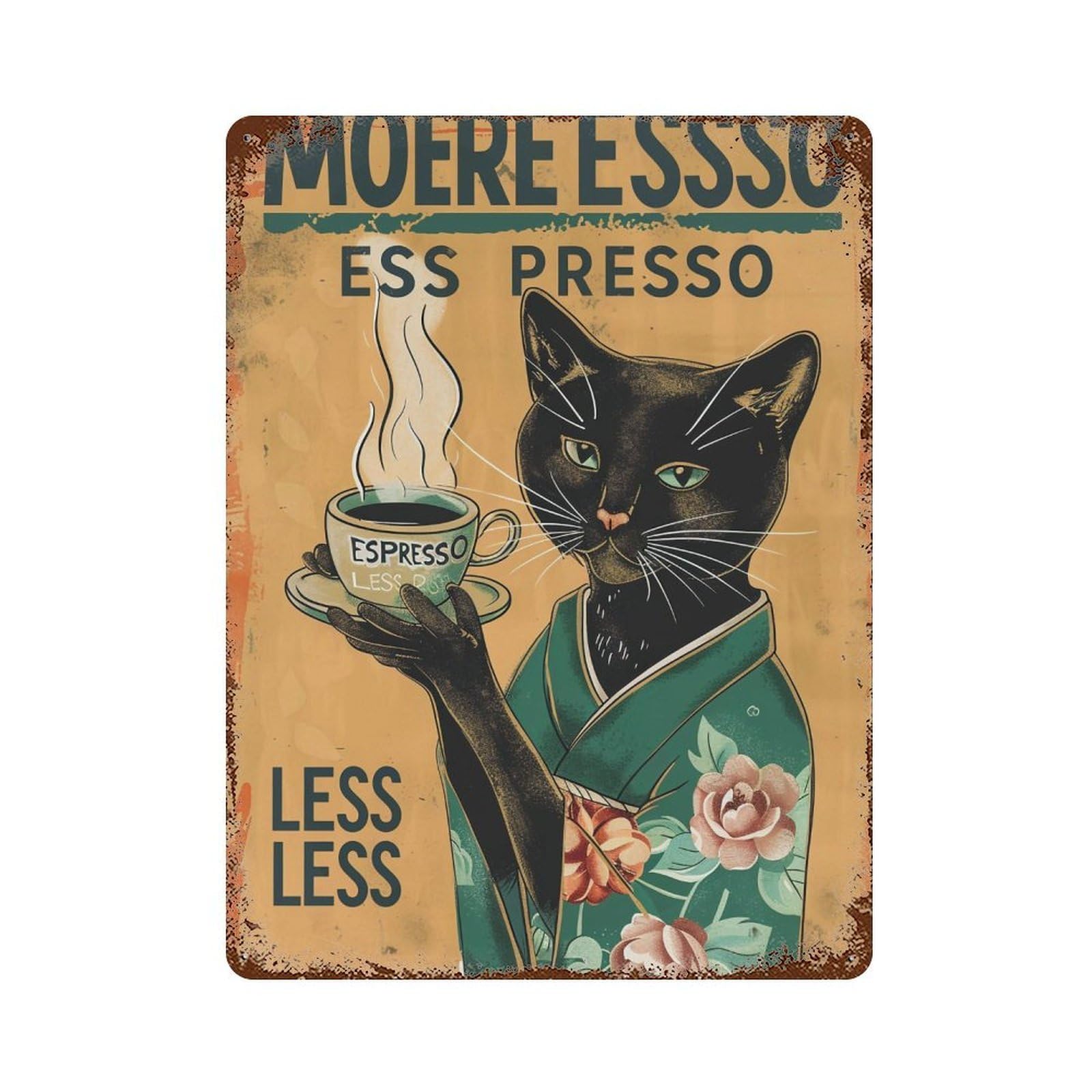 FHUYEURHRY More Espresso Less Depresso Cat 01 Wall Decor Retro Iron Vintage Art Metal Tin Sign Poster Modern Home Cofffee Club Art Bar Shop Decorations Style-23 40x30cm