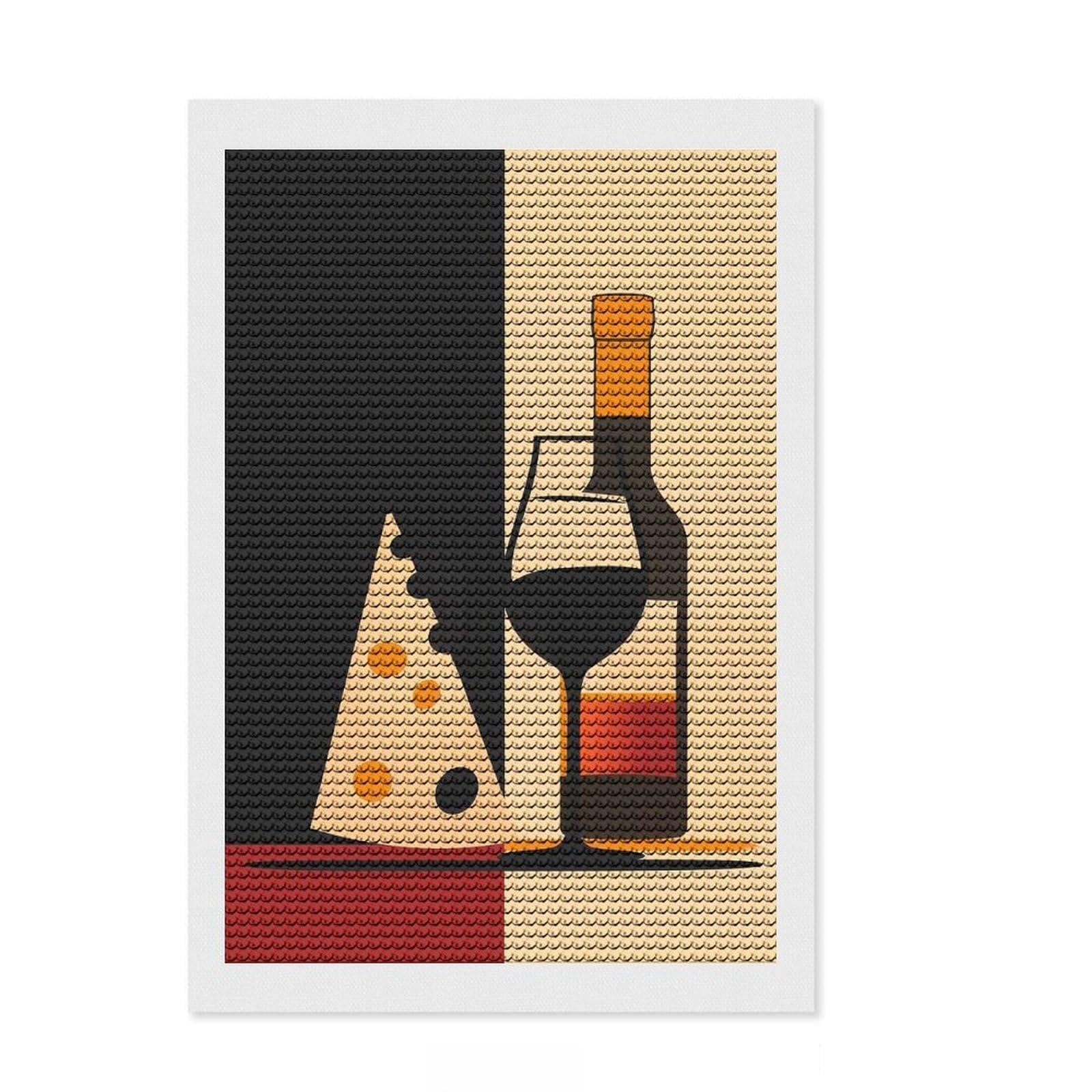 Junmoney Wine with Cheese Full Drill Diamond Painting Kit 8"x12", Office Decor, for Beginners, Full Kit Included, Christmas Gift