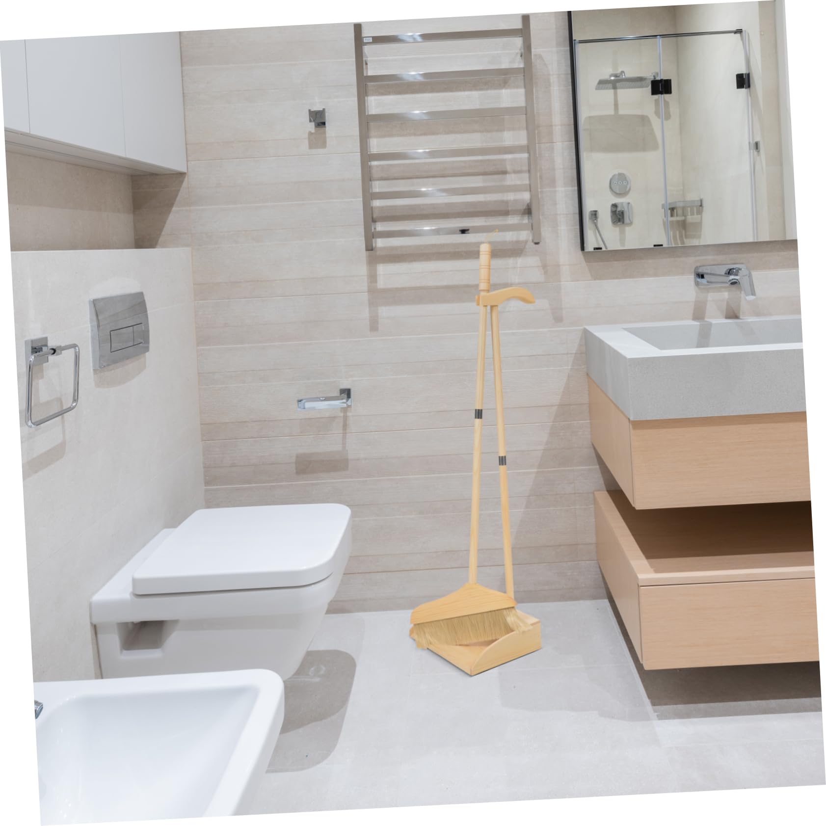 Escoba de Madera Largo de Mango de Limpieza, Recogedor Juego | Cerdas Suaves y Mango Ergonómico, Uso Doméstico y Exteriores, Ligero y Resistente al Desgaste