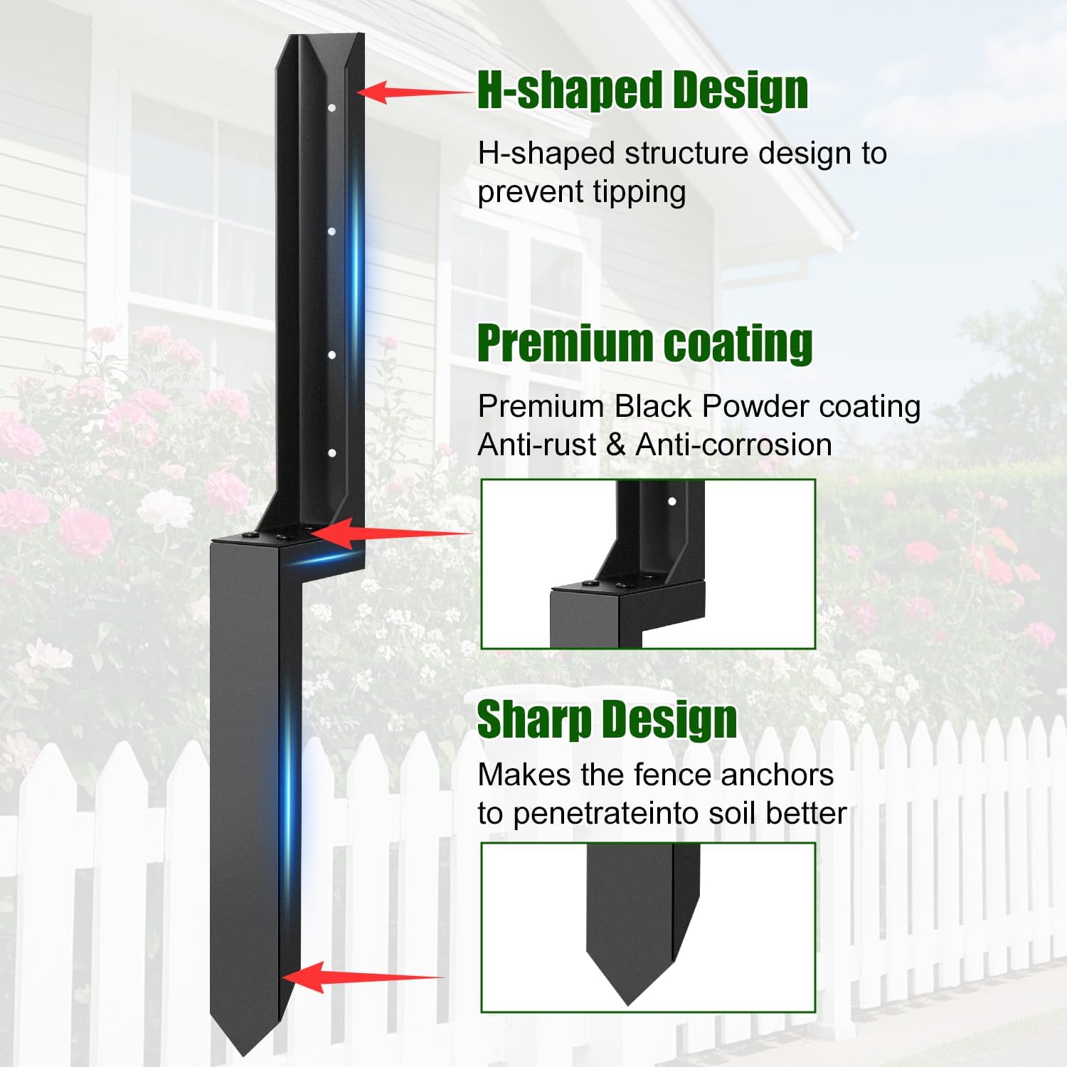 2 Pcs Fence Post Repair Kit – Heavy Duty Metal Ground Stakes for Wood Post Support, Fix Tilted or Broken Fence Posts – Durable Anchor Stabilizer for Outdoor Garden, Yard, and Farm Fencing