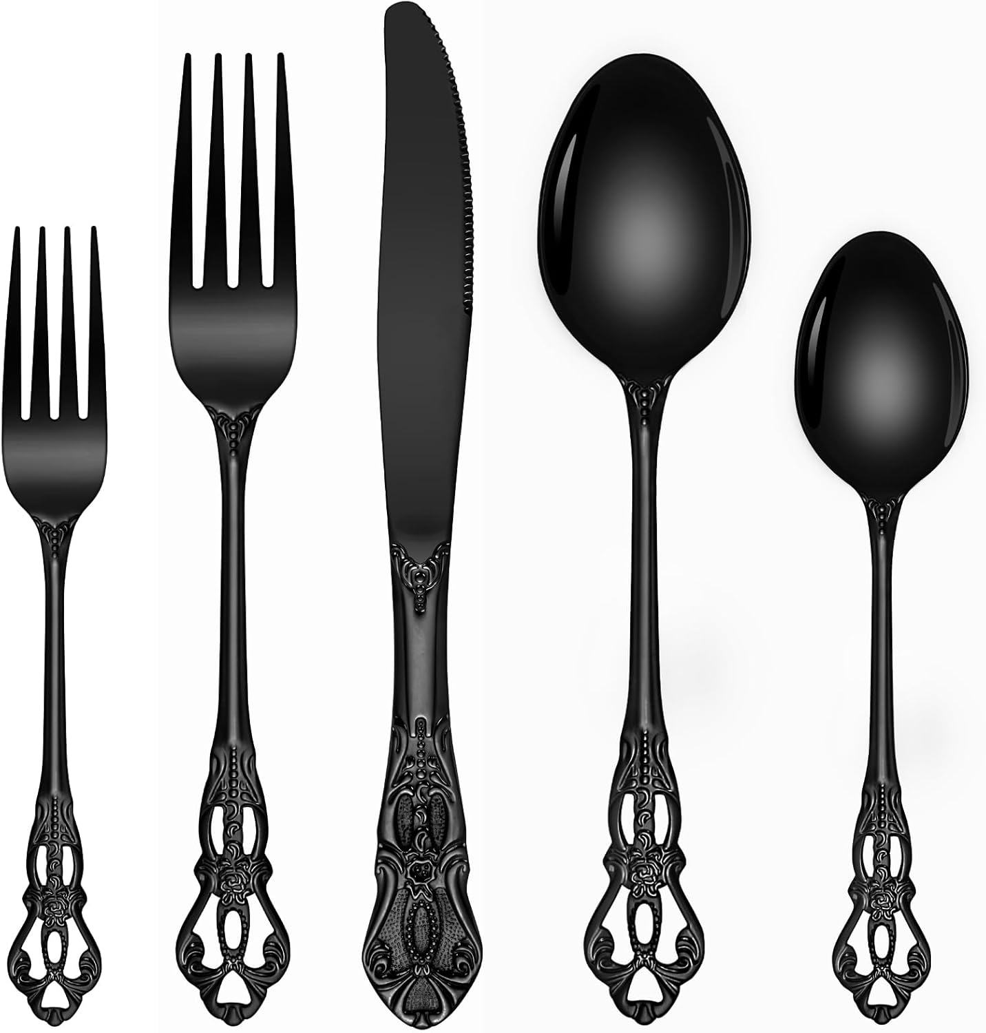70-piece Retro Royal Black Silverware Set for 14 with Stainless Fork Spoons Knives Vintage Flatware Set for Kitchen Party Utensils Set, Dishwasher Safe
