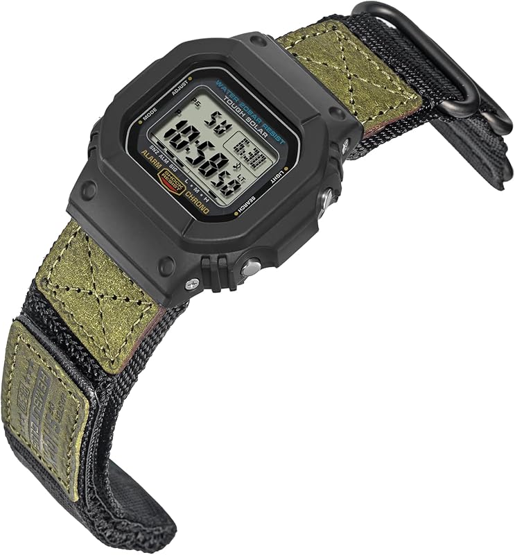 HEMSUT Quick Release 16mm Military Tactical Watch Band for Casio | Shock-Resistant Nylon & Leather Strap | Compatible with GA-100, DW-5600, DW-6900, GW-M5610, GBD-800 Series & More