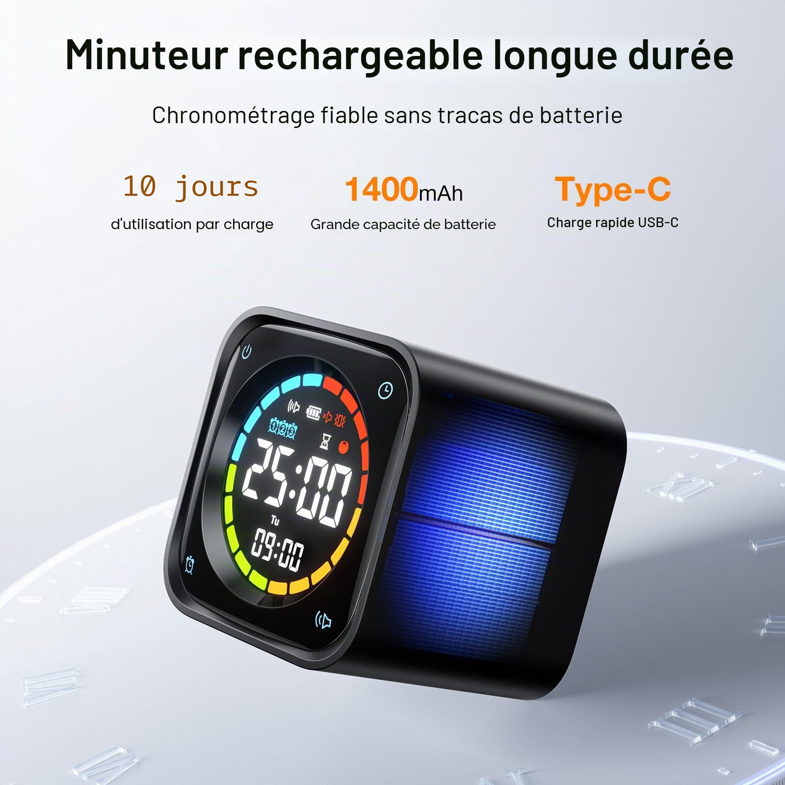 Ticktime TK3 Pomodoro Timer pour Étude, Travail, Tâches, TDAH, Cuisine | Pomodoro Timer, Flip 5/10/30/60 min Countdown, Custom Timer & Chrono, 3 Options Rappel, Écran Clair, 3 Alarmes Réglables