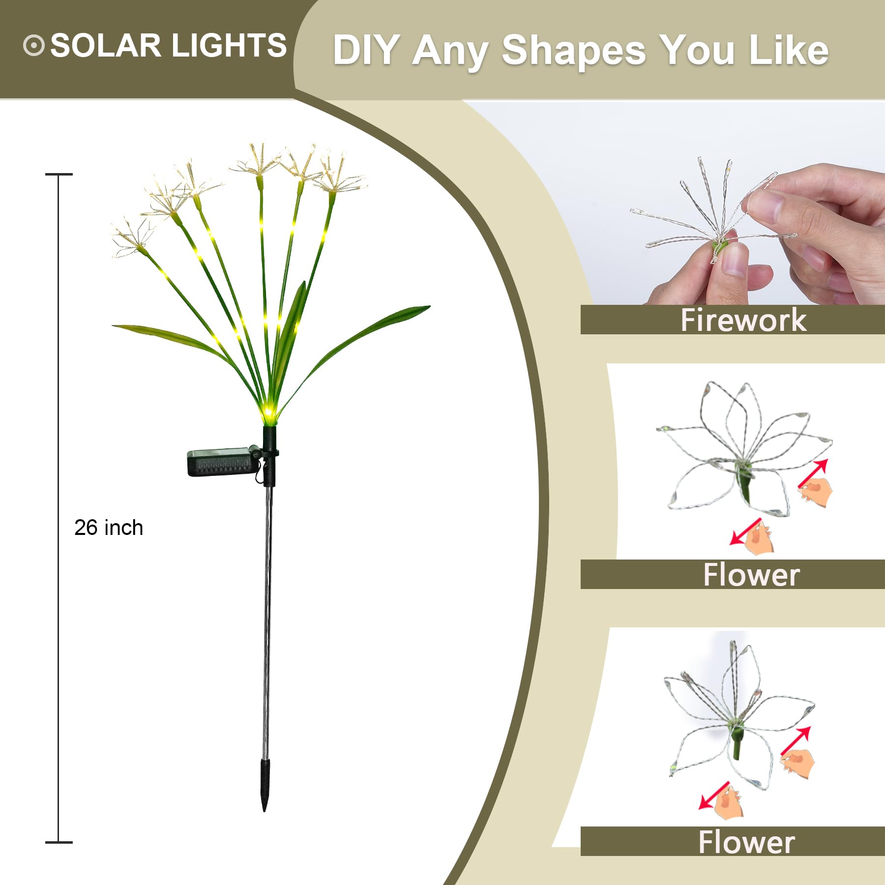 Solar-Feuerwerk-Lichter für den Außenbereich, wasserdicht, 4 Stück, funkelnde Glühwürmchen-Gartenleuchten mit 2 Modi, 120 LEDs, für Hof, Terrasse, Weg, Dekoration, einzigartige