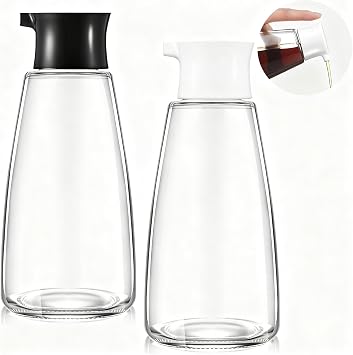 2 Pcs 9.6 oz Cruet Dispenser for Olive Oil Vinegar Soy Sauce Dispenser Bottle Glass Soy Sauce Container Oil Bottle for Kitchen Cooking Barbecue Black, White