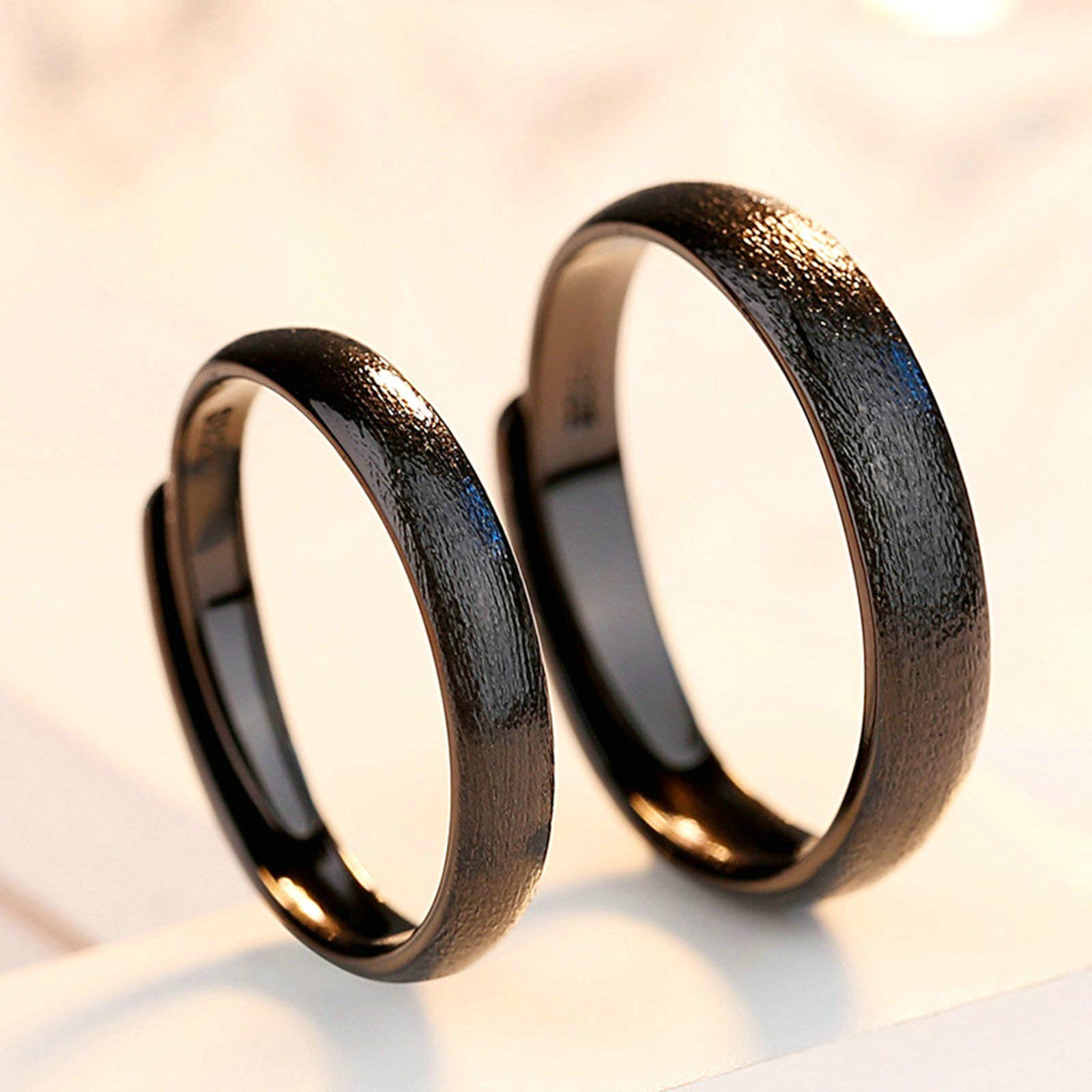 WBDWWTD Sein und Ihr Versprechensring-Set, anpassbare, passende Eheringe aus Sterlingsilber, Verstellbarer Silber-Schwarz-Matt-Ring