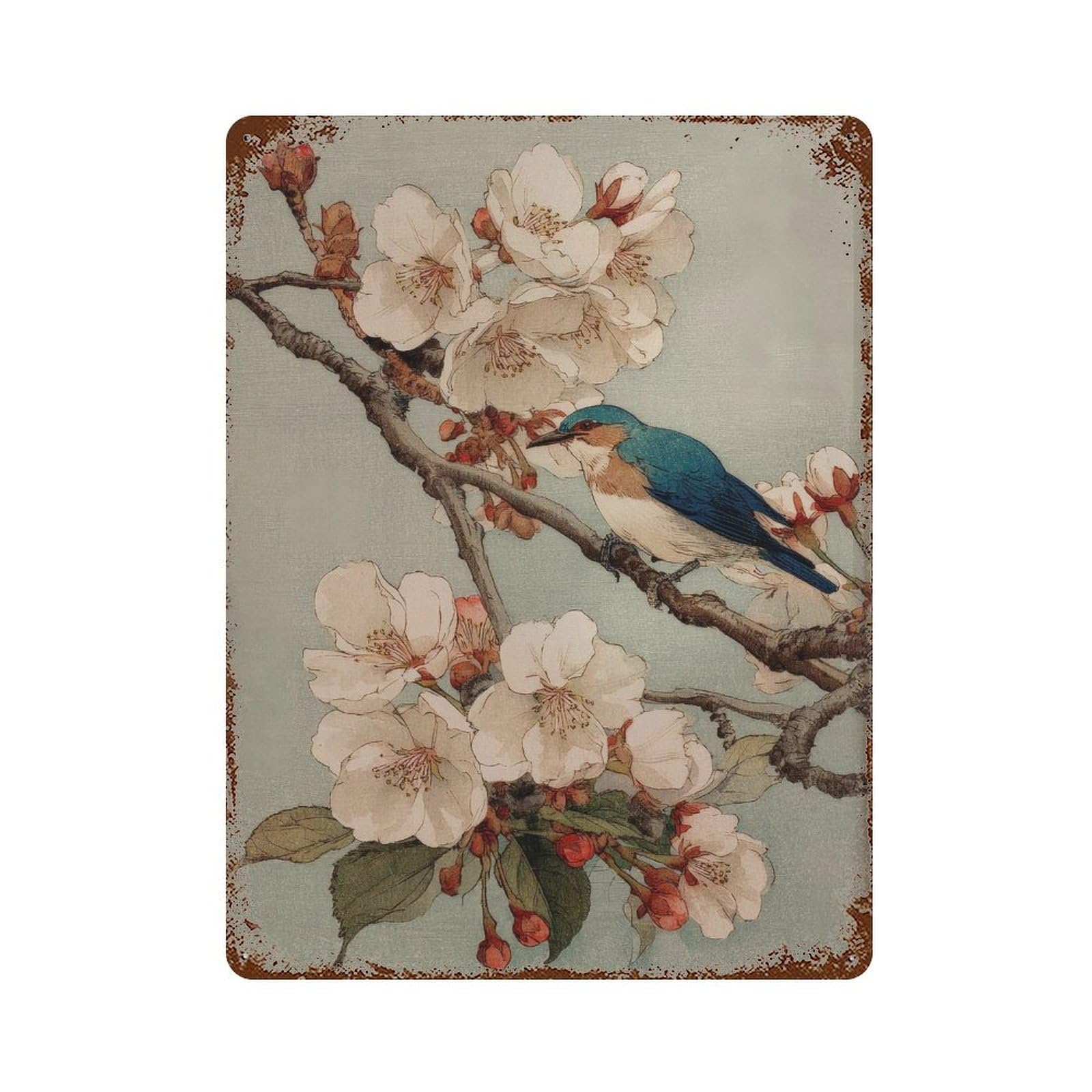 xiaoxiaoshen Kingfisher And Cherry Blossoms. Japanese Ukiyo Wall Decor Art Metal Tin Poster Modern Home Decor Art Home Bar Shop Decorations Vintage Sign 40x30cm