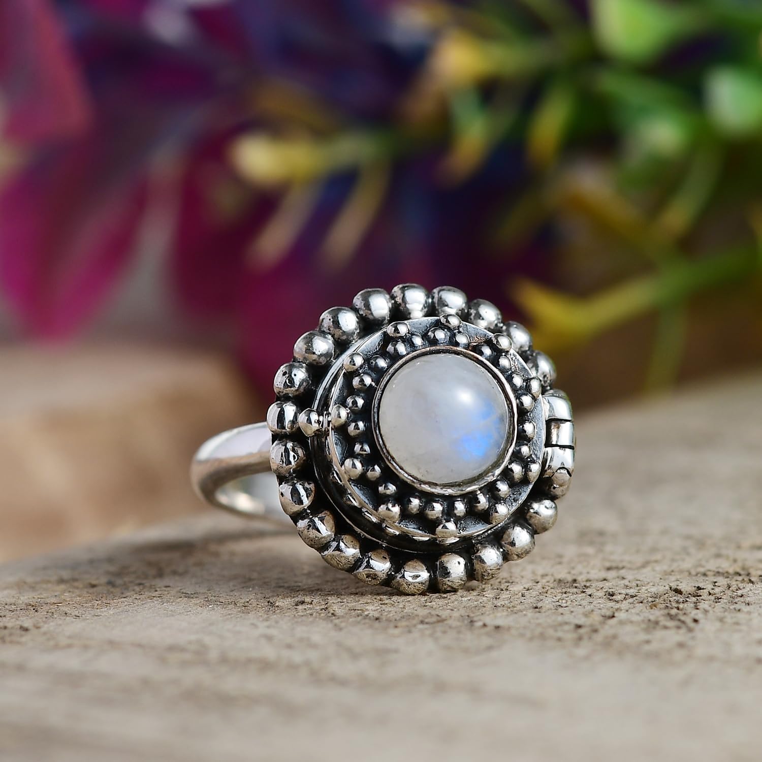 PHNX Sterling Silver Moonstone Poison Ring | Exquisite Jewelry with Hidden Compartment for Secrets