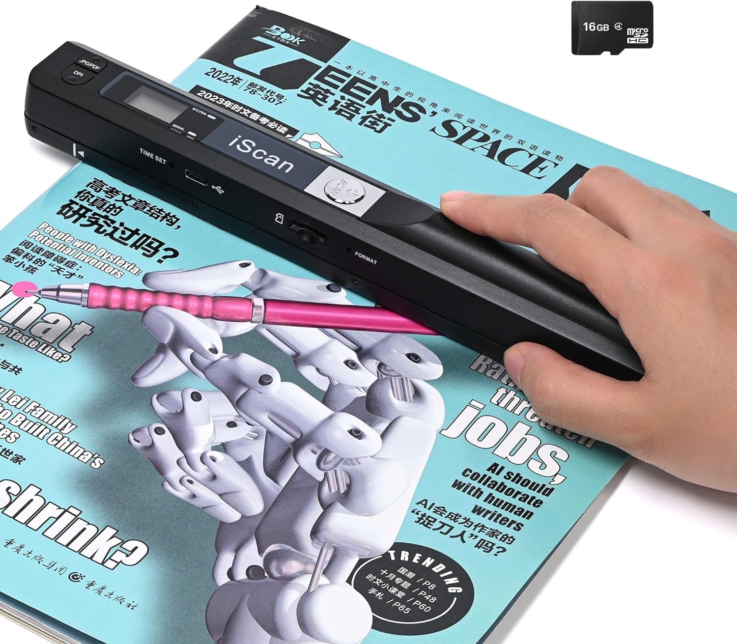 A4 Document Scanner, Portable Photo Scanner with 16GB Memory Card Handheld 900DPI JPG PDF Wand Scanner, Home Scanner for Documents with USB Connection for Computer
