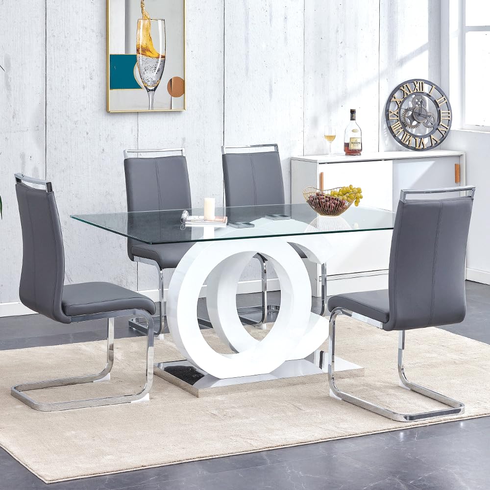 Amazon.com - MUUOKY 63'' Modern Glass Dining Table Set for 4