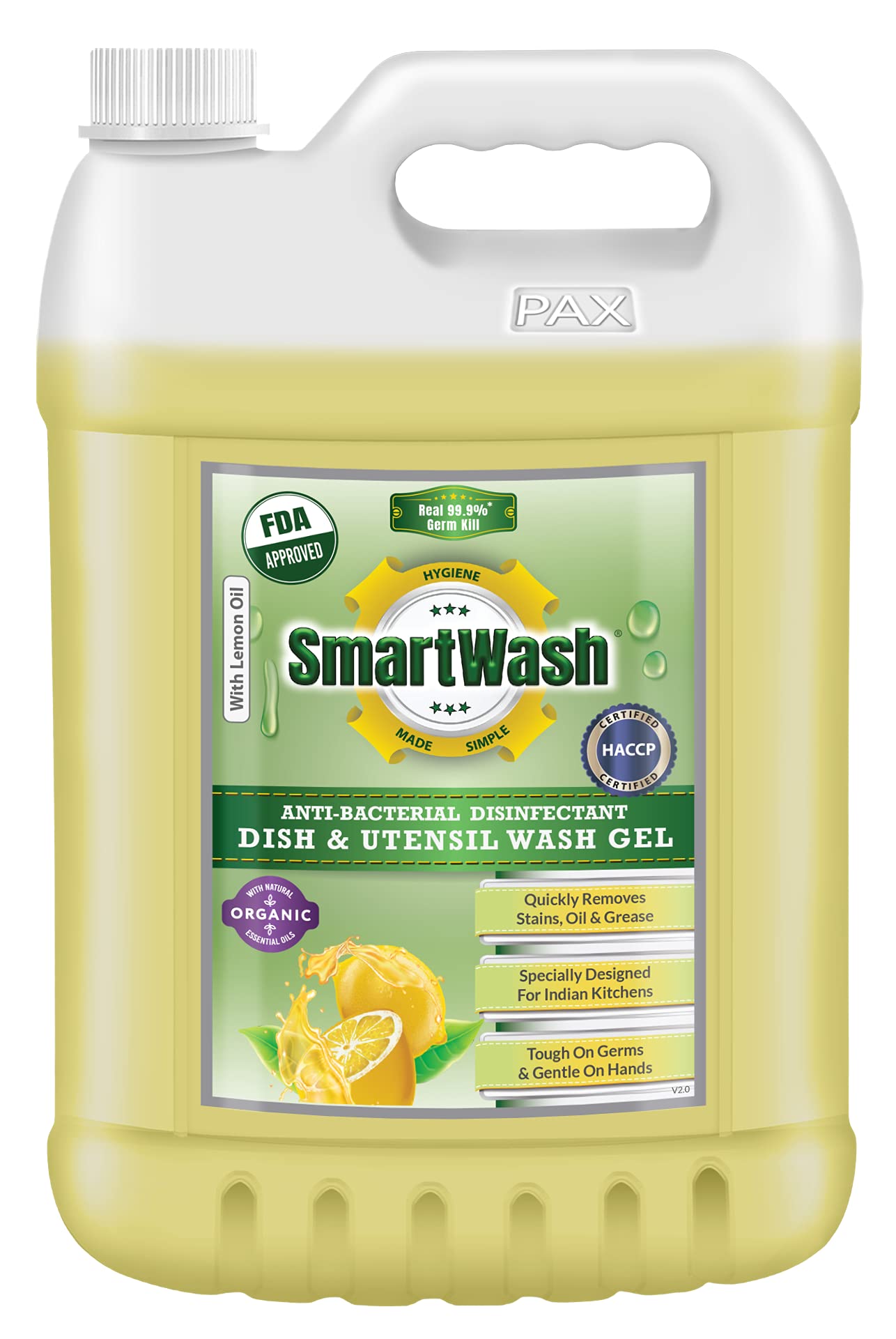 Anti-Bacterial Disinfectant Dish & Utensil Wash Gel Strong Germ Protection Kitchen Wash Cleaner Liquid (Lemon Zest), 5L-image-21