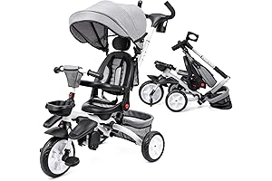 Baby Tricycle, 7 in 1 Folding Toddler tricycle w/Removable Adjustable Push Handle,...