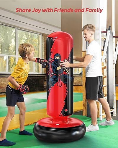 Miniatura 4 de QPAU Saco de boxeo estable más grande para niños, bolsa de boxeo inflable de 66 pulgadas con juego de guantes de boxeo, regalo ideal para niños de 5
