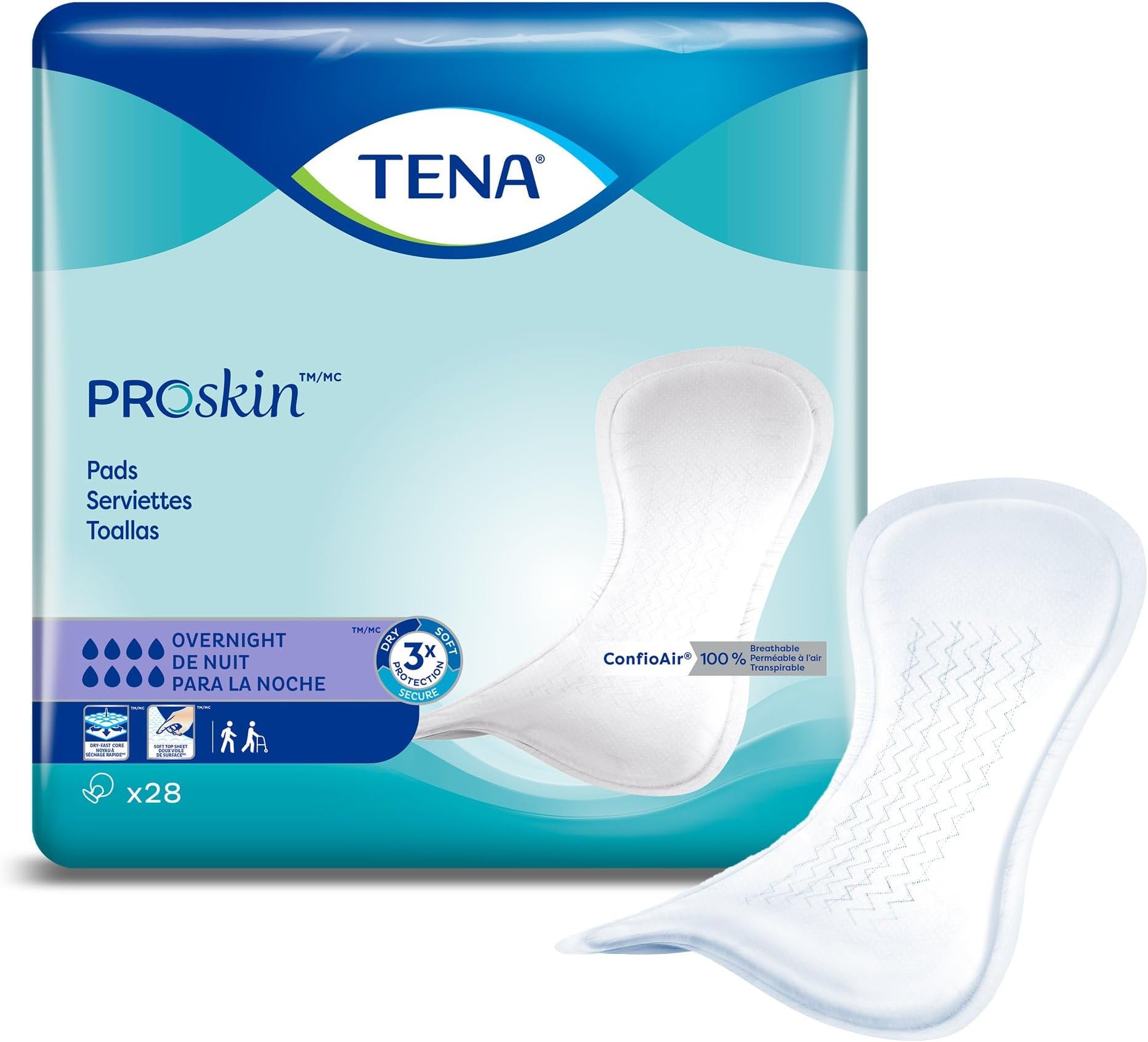 TENA ProSkin Overnight Bladder Leakage Pad for Women, Heavy Absorbency, 28 count