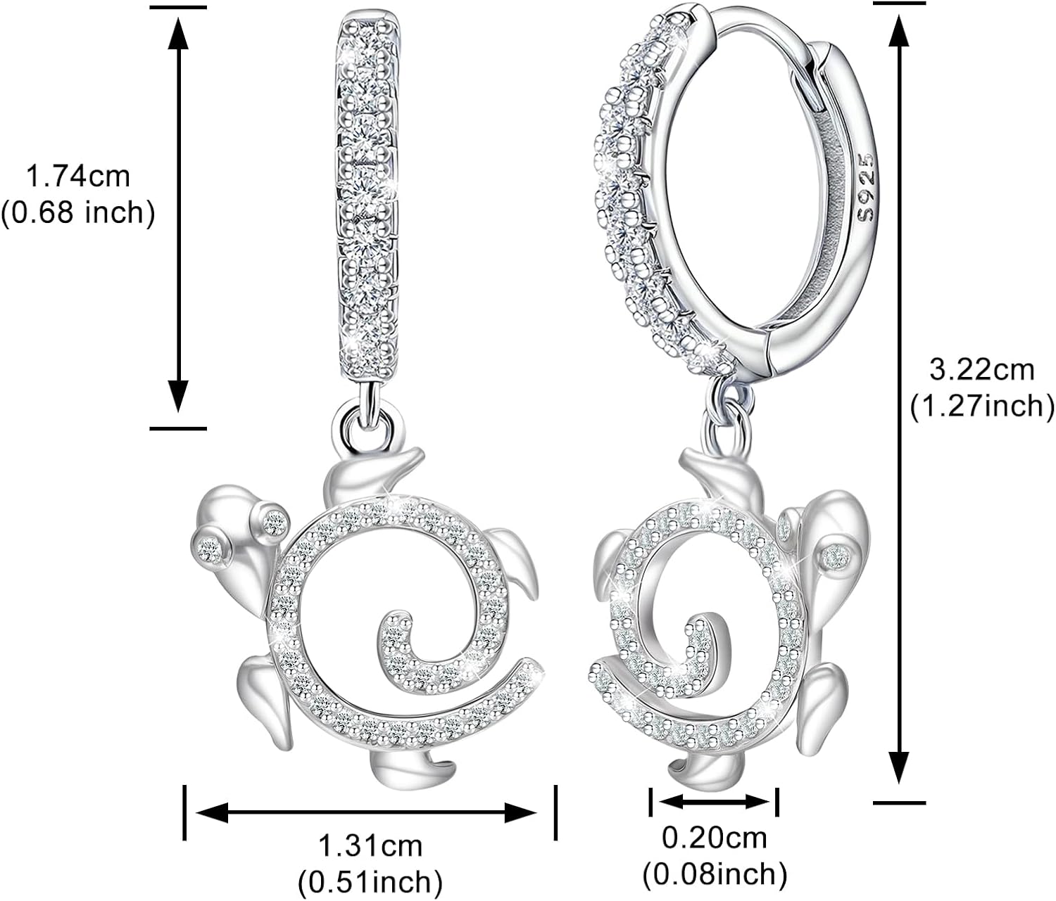 Turtle Earrings for Women Sea Hollow Tortoise Dangle Hoop Earrings S925 Sterling Silver Hawaii Ocean Wave Animals Jewelry for Turtle Lovers Cute Friendship Mothers Day Christmas - Image 4