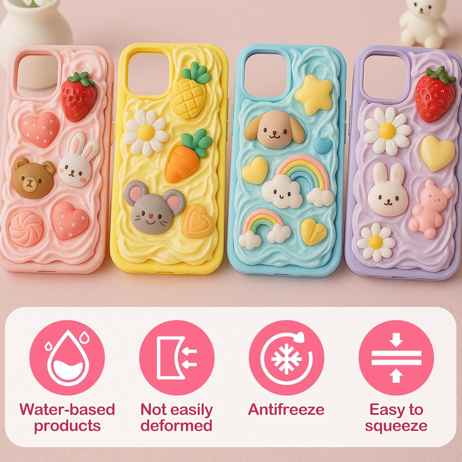 Cream Glue,12 PCS 50ml Simulation Cream Glue with 12 Piping Tip, 4 Pack Random Decorating Accessories for DIY Phone Case Craft Party Birthday Gifts