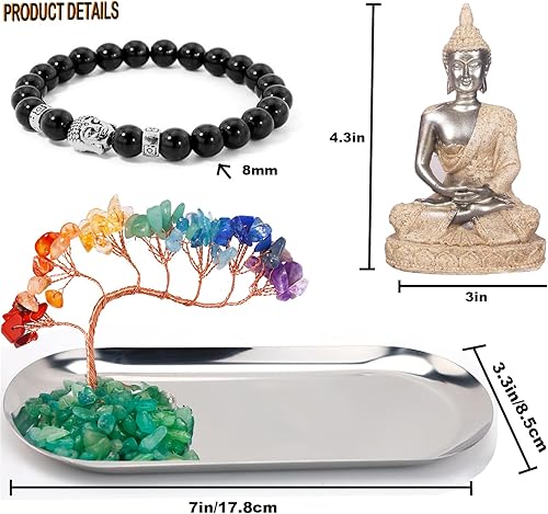 Vista 9 de Estatua de Buda y árbol de cristal, meditación de yoga y decoración zen, estatua sentada de Sakyamuni en Tailandia (4.3 pulgadas), para oficina
