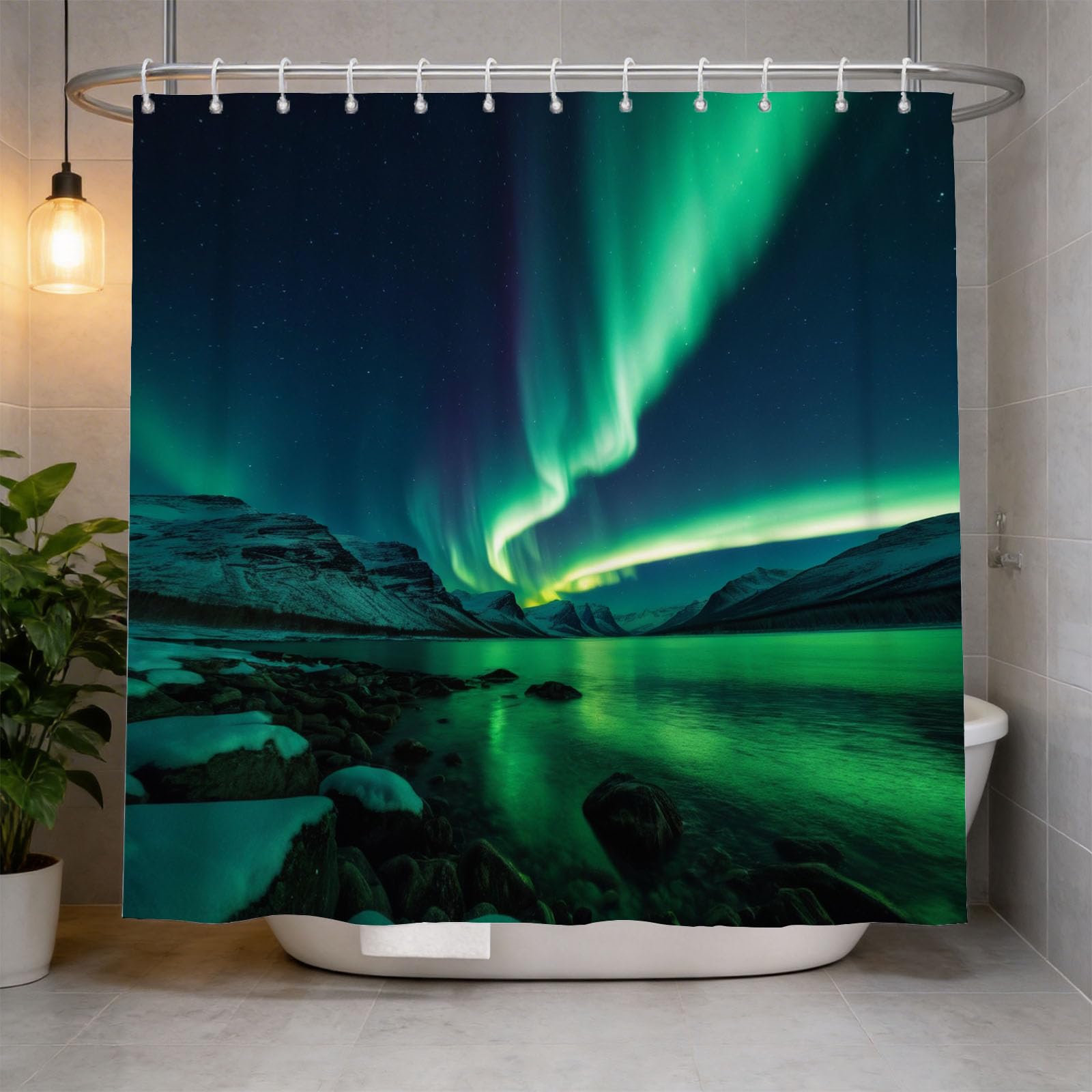 Hongduo 3D Aurora Shower Curtain for Stalls Bathtubs Cartoon Bathroom Decor Shower Curtain Set Polyester Fabric Waterproof 120x180cm/48X71 Inch with Hooks