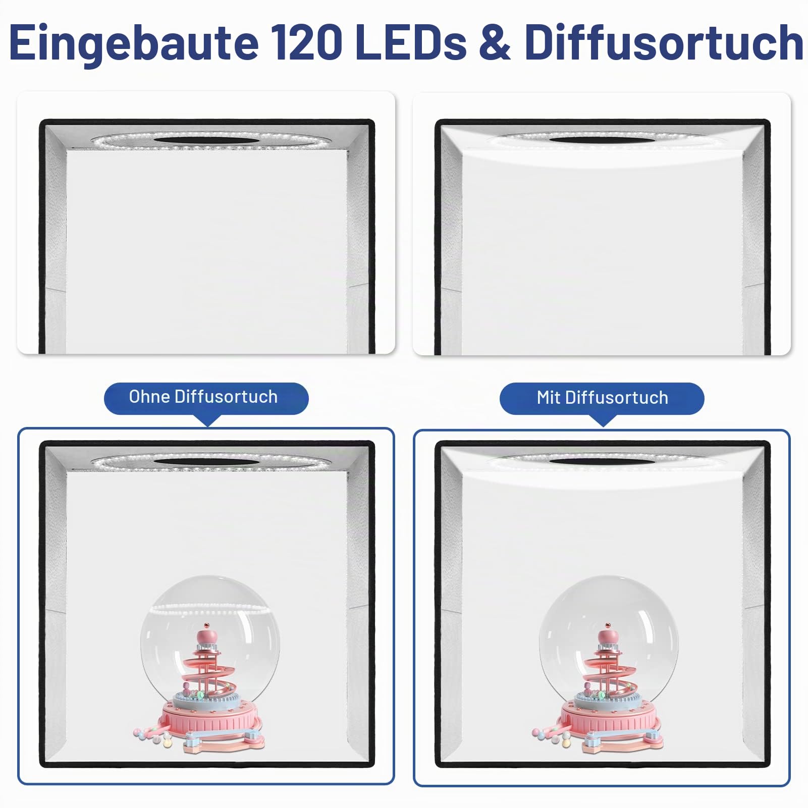 EMART Fotostudio Lichtbox, 30x30x30 cm Fotobox zum Fotografieren, Foto Studio Set 120 LED-Licht und 6 Wasserdichten Hintergründen für Produktfotografie, Schmuck und kleine Gegenstände