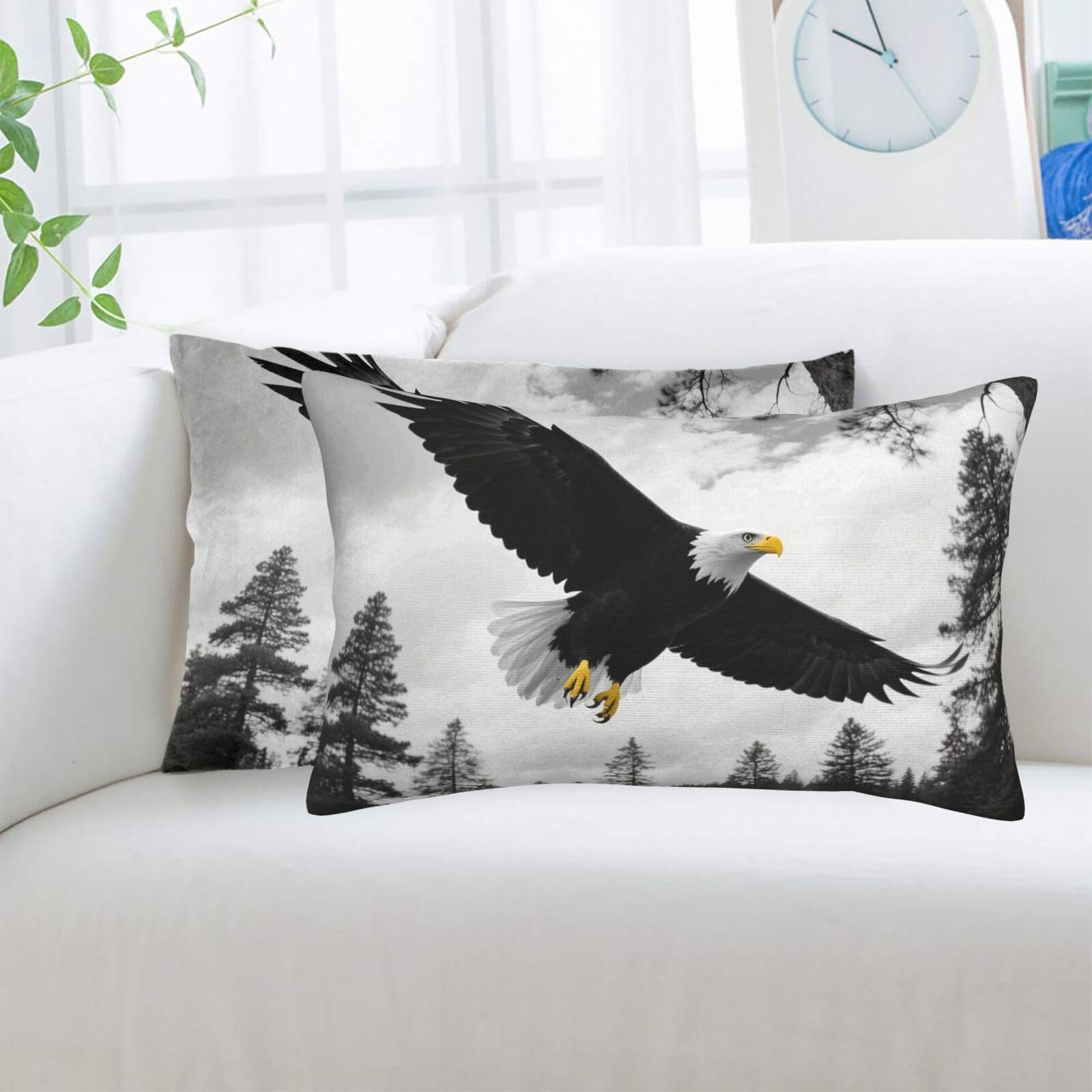 2 Pack Standard Pillowcases Sets, Ultra Soft Comfort Microfiber Plush Pillow Cases Balck Eagle Forest Decorative Throw Pillow Cover with Hidden Zipper for Bedroom, Sofa, Couch,14"X20"