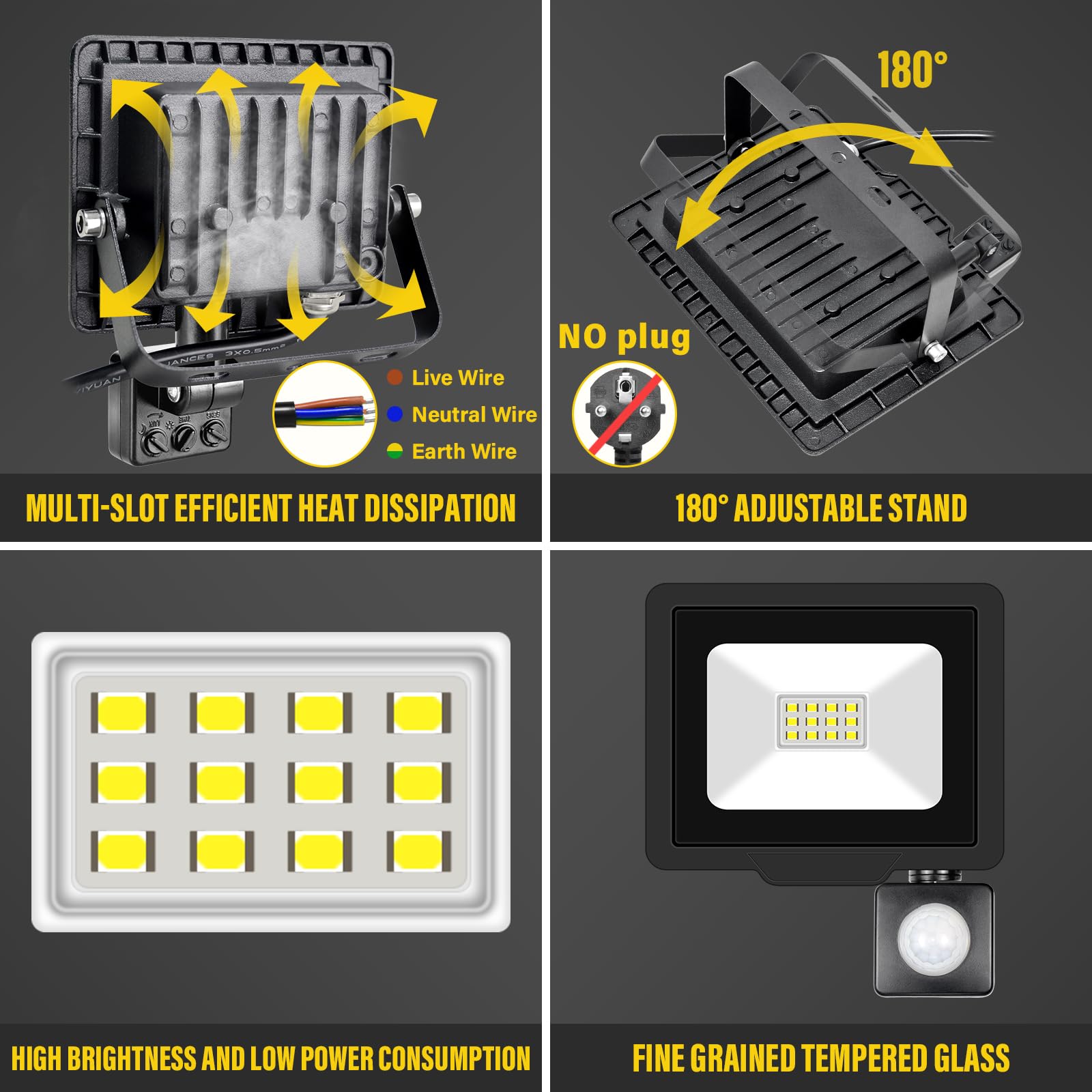 RIGIDON 10W Motion Sensor Light Outdoor 1000LM Super Bright LED Flood Outdoor Lights 6000K Daylight White IP66 Waterproof Security Lights for Garden Garage - Image 2