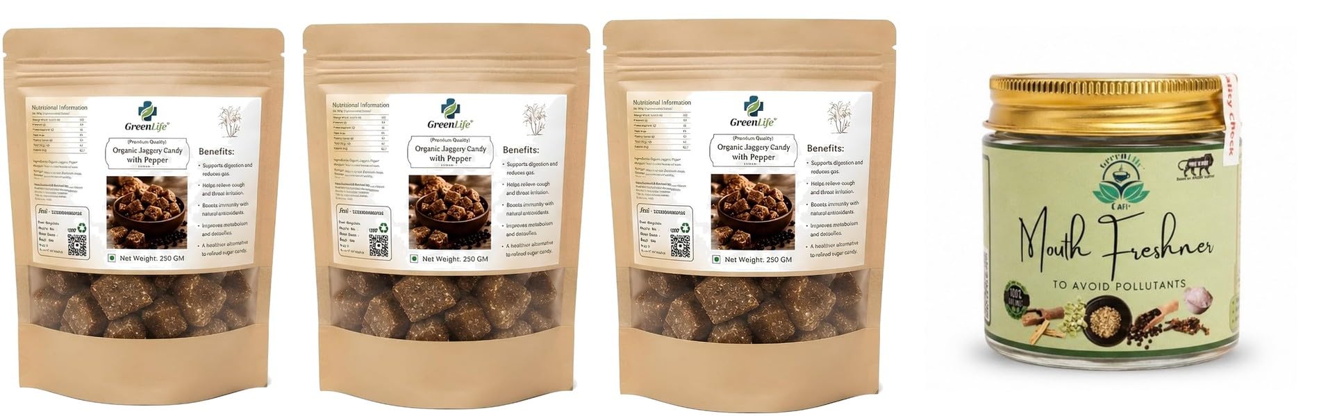 Organic Jaggery Candy Ginger Mix 250g | Natural Desi Gur | Traditional Sweet & Spicy pack of 3GREEN LIFE Digestive Mukhwas 50g | Saunf Mouth Freshener for Fresh Breath & After Meal-picture-16