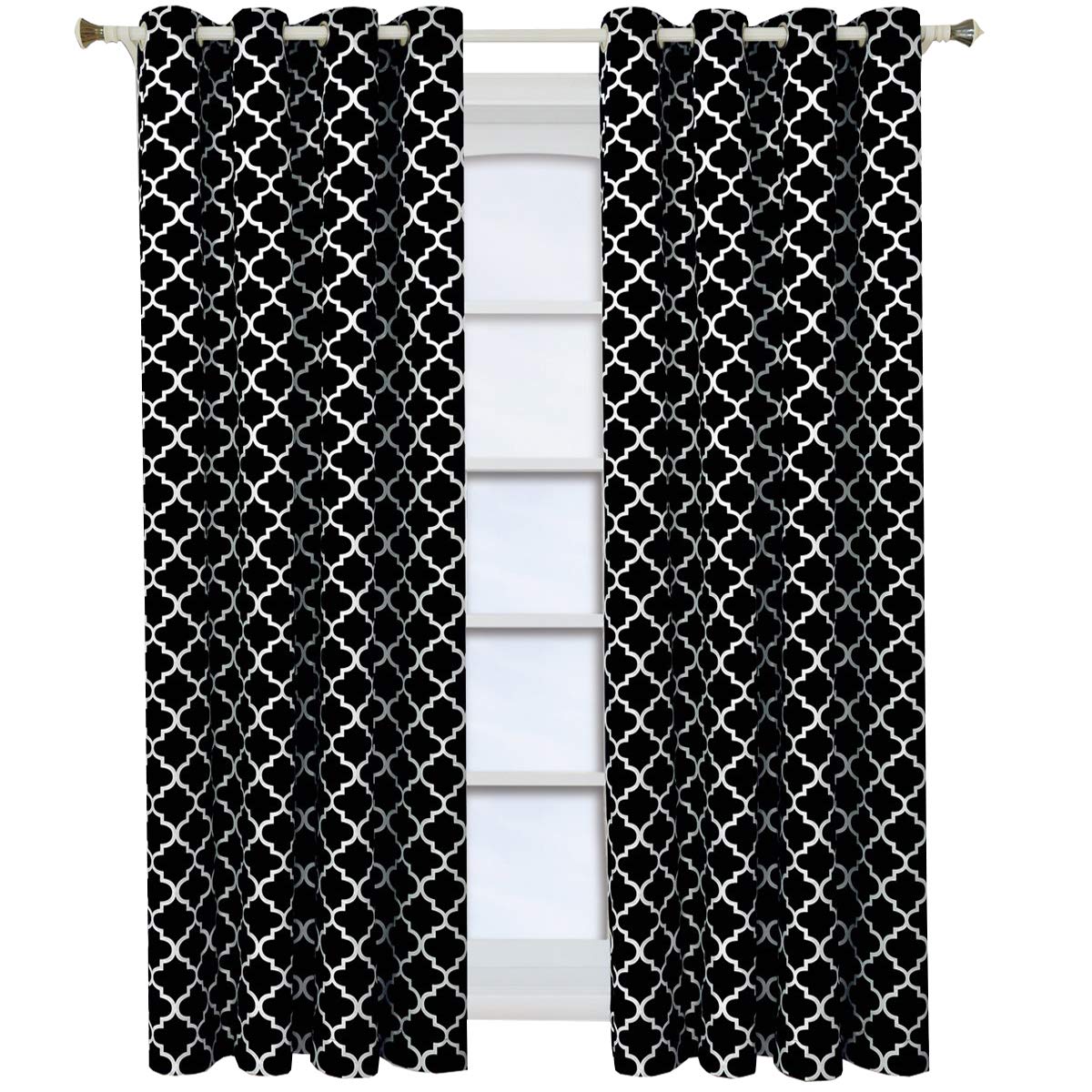 Royal Hotel Bedding Meridian Black and White Grommet Blackout Window Curtain Panels, Pair/Set of 2 Panels, 52x84 inches Each