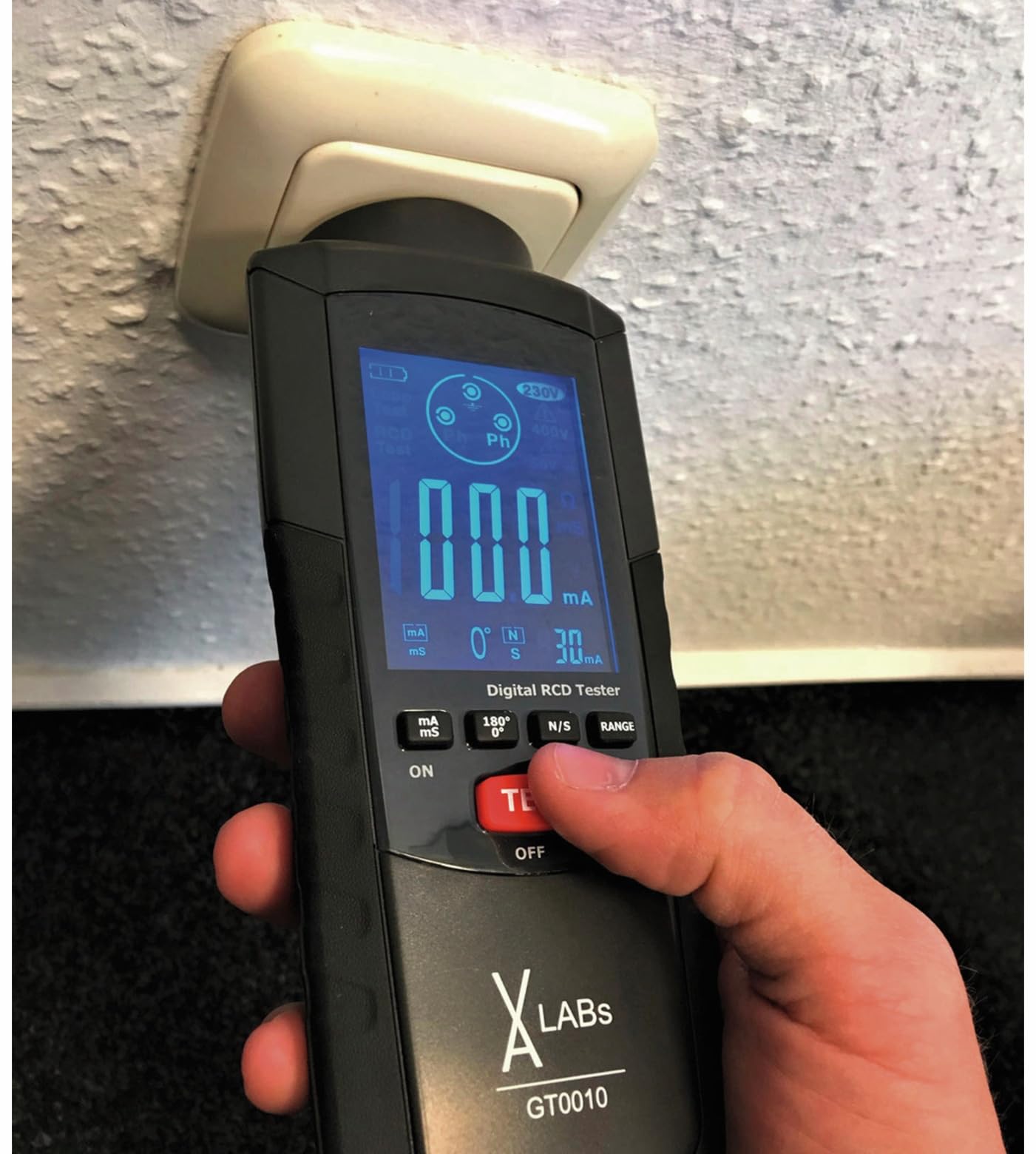 VA-LABs RCD-Tester, FI-Tester, Steckdosentester, zur schnellen Prüfung von FI-Schaltern, Prüfströme wählbar