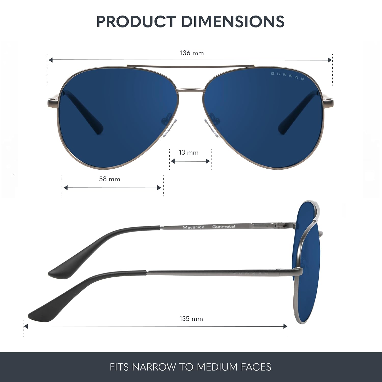GUNNAR Sunglasses - Maverick Gunmetal Sun Lens - Blue Light Blocking For Outdoor Screen Viewing