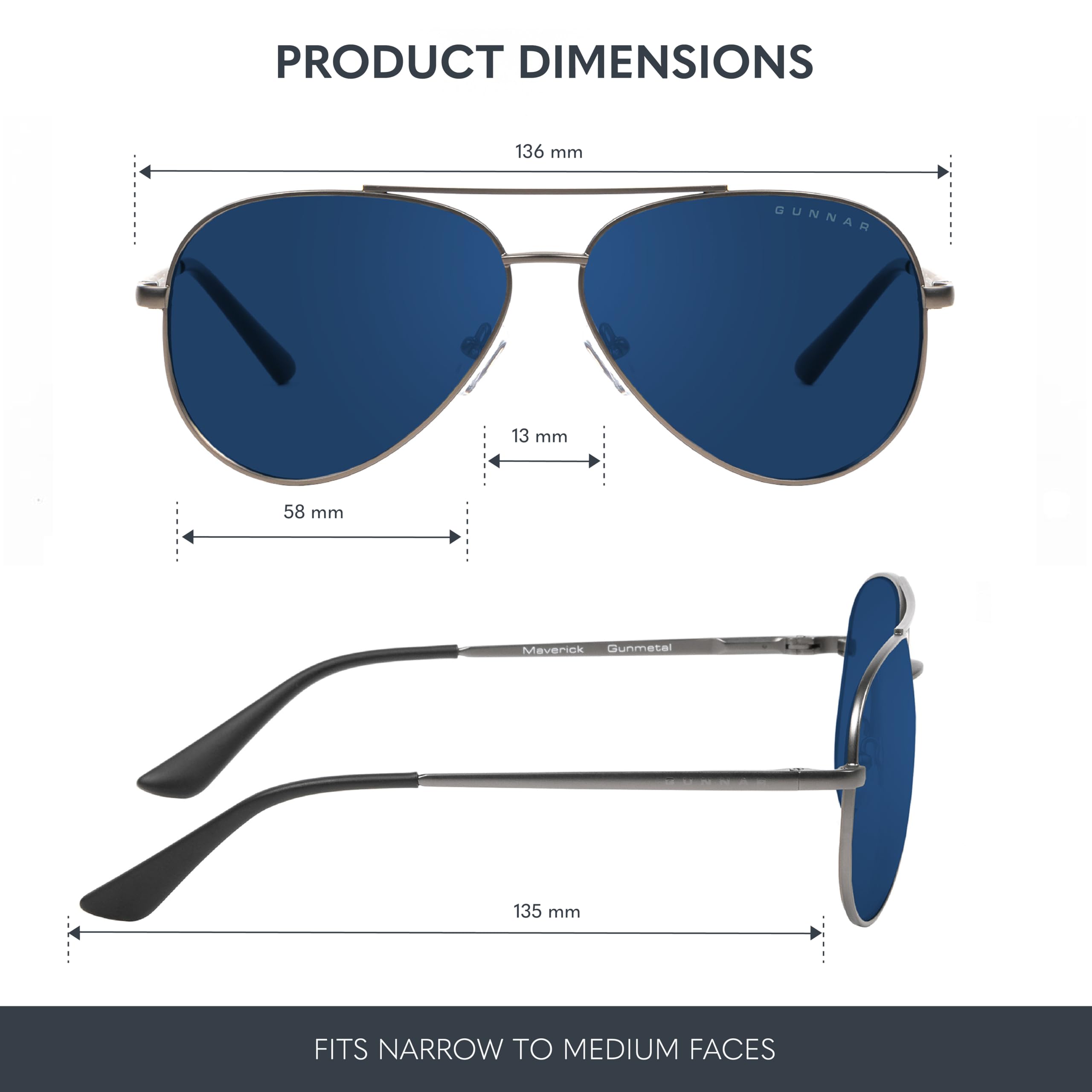 GUNNAR Okulary z Filtrem światła Niebieskiego|Maverick Gunmetal frame Amber Tint|Opatentowana soczewka 65% ochrona przed niebieskim światłem 100% przed światłem UV|Zmniejsza zmęczenie oczu