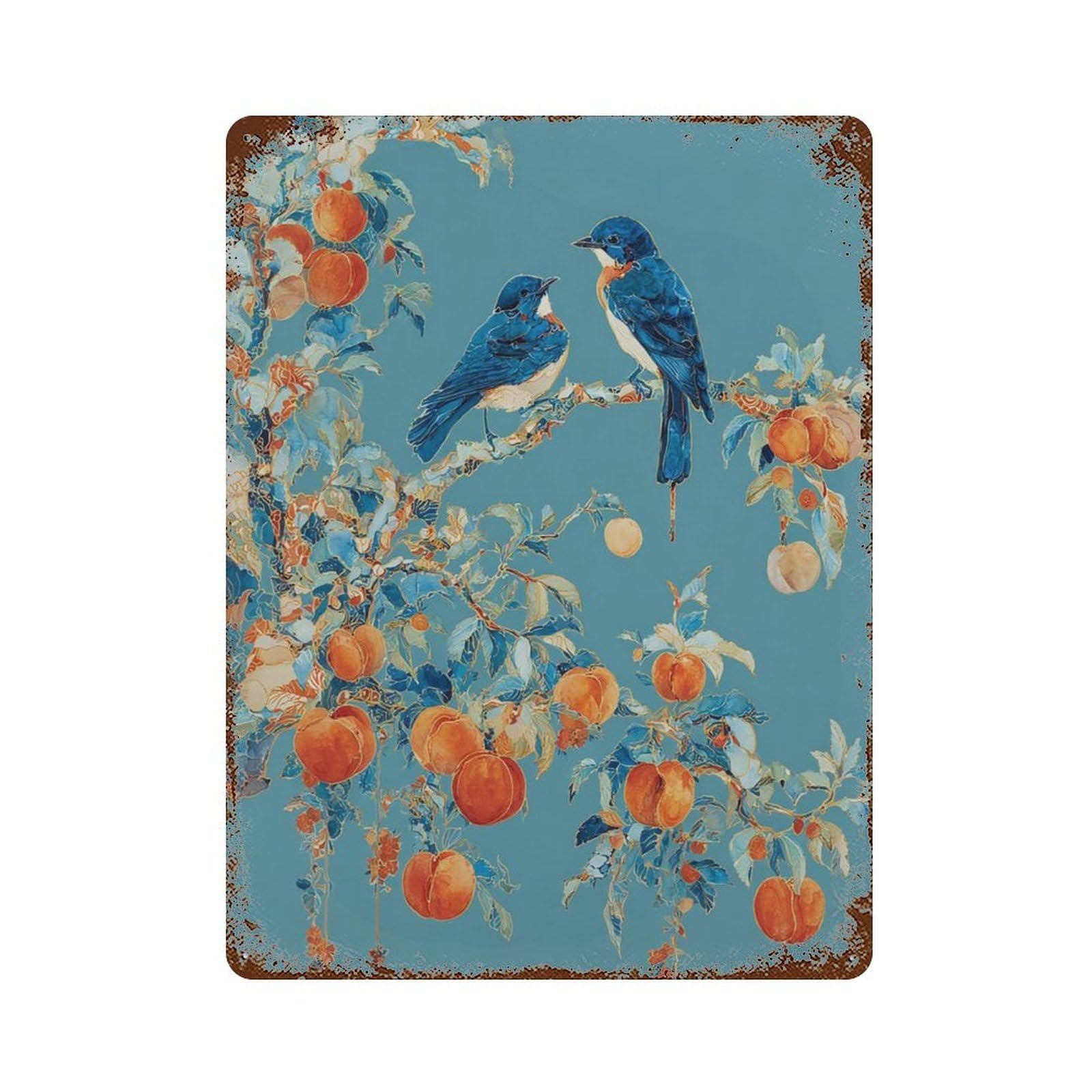 xiaoxiaoshen Blue Birds And Peaches Colourful Botanical in Modern Style Wall Decor Art Metal Tin Poster Modern Home Decor Art Home Bar Shop Decorations Vintage Sign 40x30cm