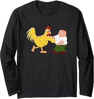 Peter & The Giant Chicken Fighting Funny Cartoon Long Sleeve T-Shirt