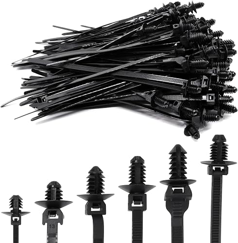 120 PCS Push Mount Zip Ties, Nylon Car Mount Wire Ties Snap in Cable Zip Ties, Black Push Mount Cable Ties Automotive Zip Ties Fastener Wire Harness Clips for Wire Tying (6-Types)