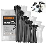 Zip Wire Ties 600Pcs Small Cable Zip Ties with Cable Mounts Nylon Zip Cable Ties Assorted Sizes 4+6+8+12 Inch, Self-Locking Tie Wraps Perfect for Home Garden Trellis Office Garage Workshop