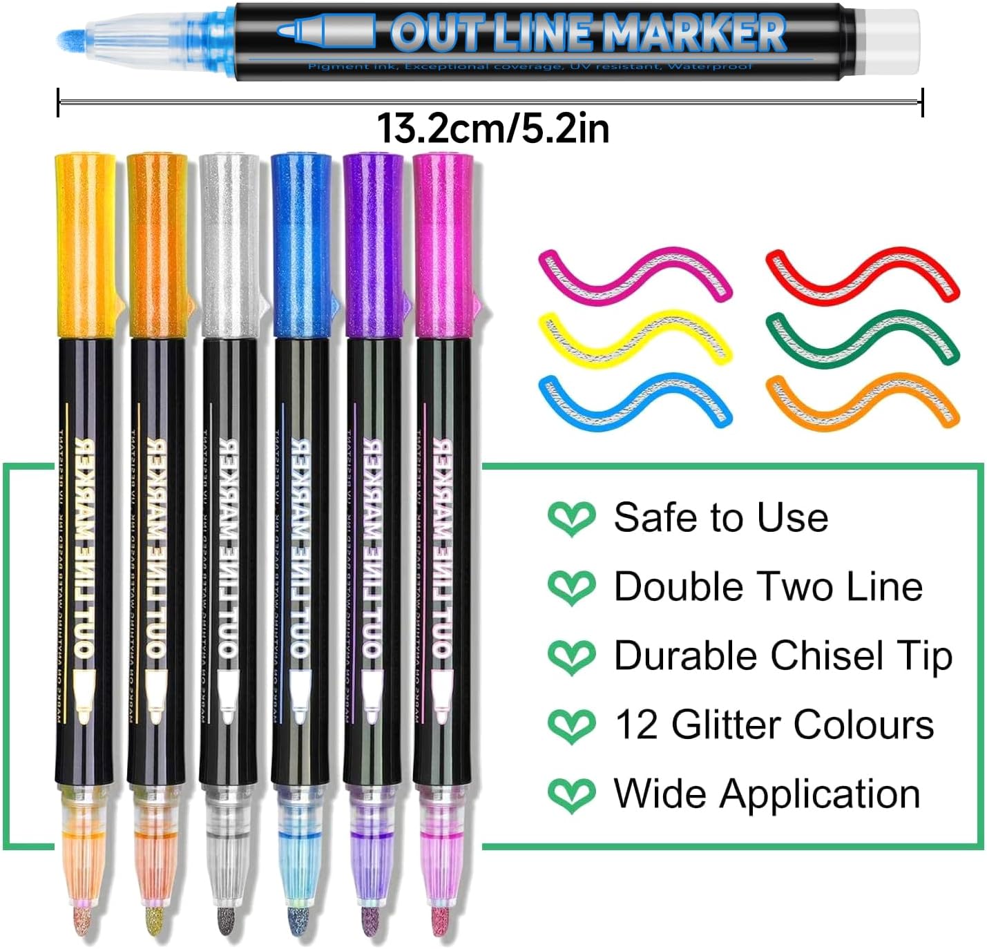 Yangmei Outline Glitter Markers, Teen Girl Gifts Trendy Stuff, Art Supplies for Kids 6-8 9-12, Crafts for Girls 8-12, 12 Self Outline Metallic Markers, Gift for 4-12 Year Old Girls Birthday Gift