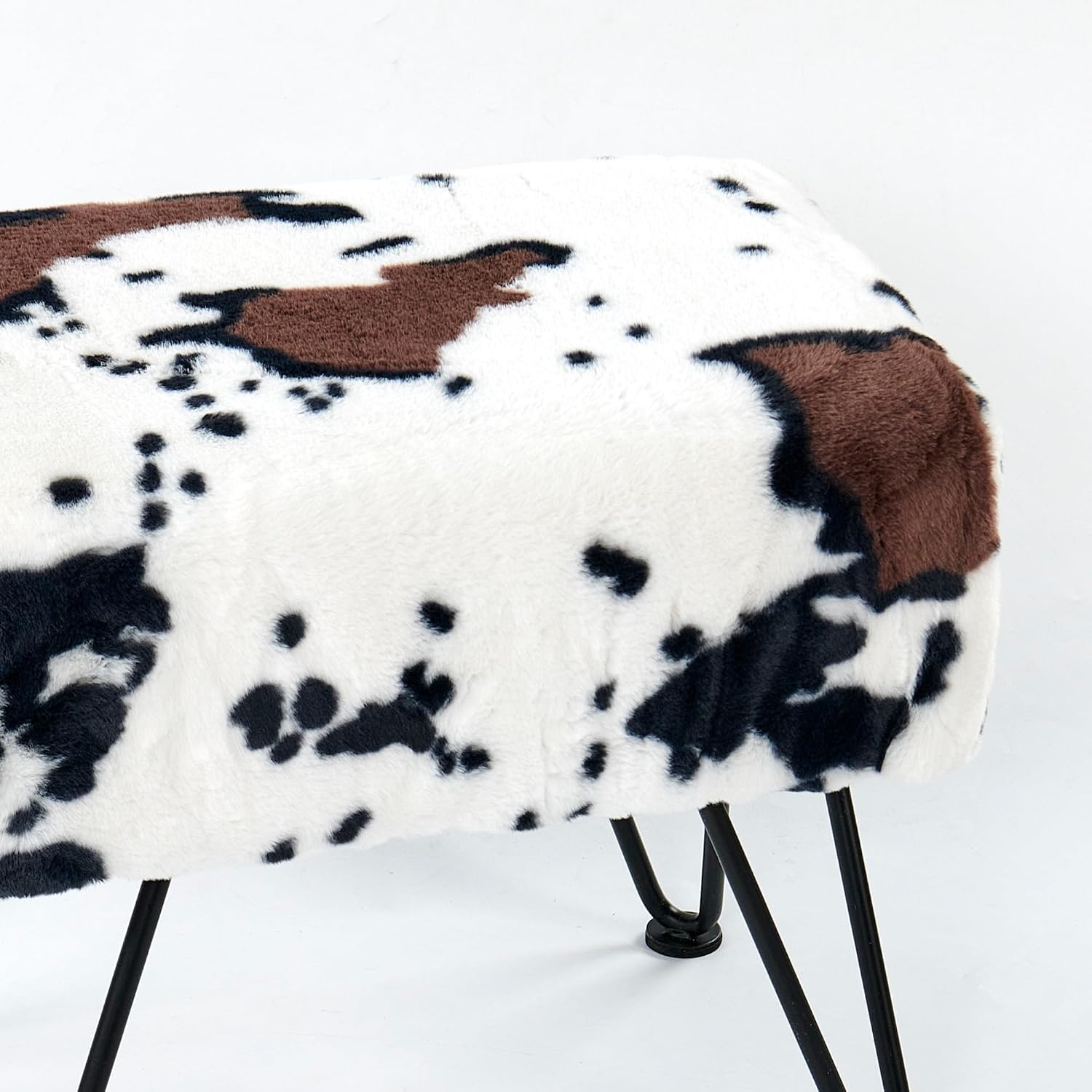 HESTIN 19"x13"x17" Cow Print Ottoman - Rectangle Footstool Pouf for Living Room, Bed Footrest, Makeup Seat - Polyester Accent Stool with Black Legs