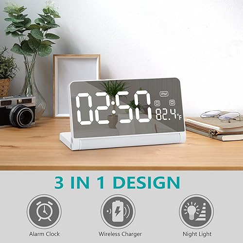Miniatura 2 de Reloj despertador digital con estación de carga inalámbrica para dormitorio, adultos y adolescentes, reloj despertador regulable con función de