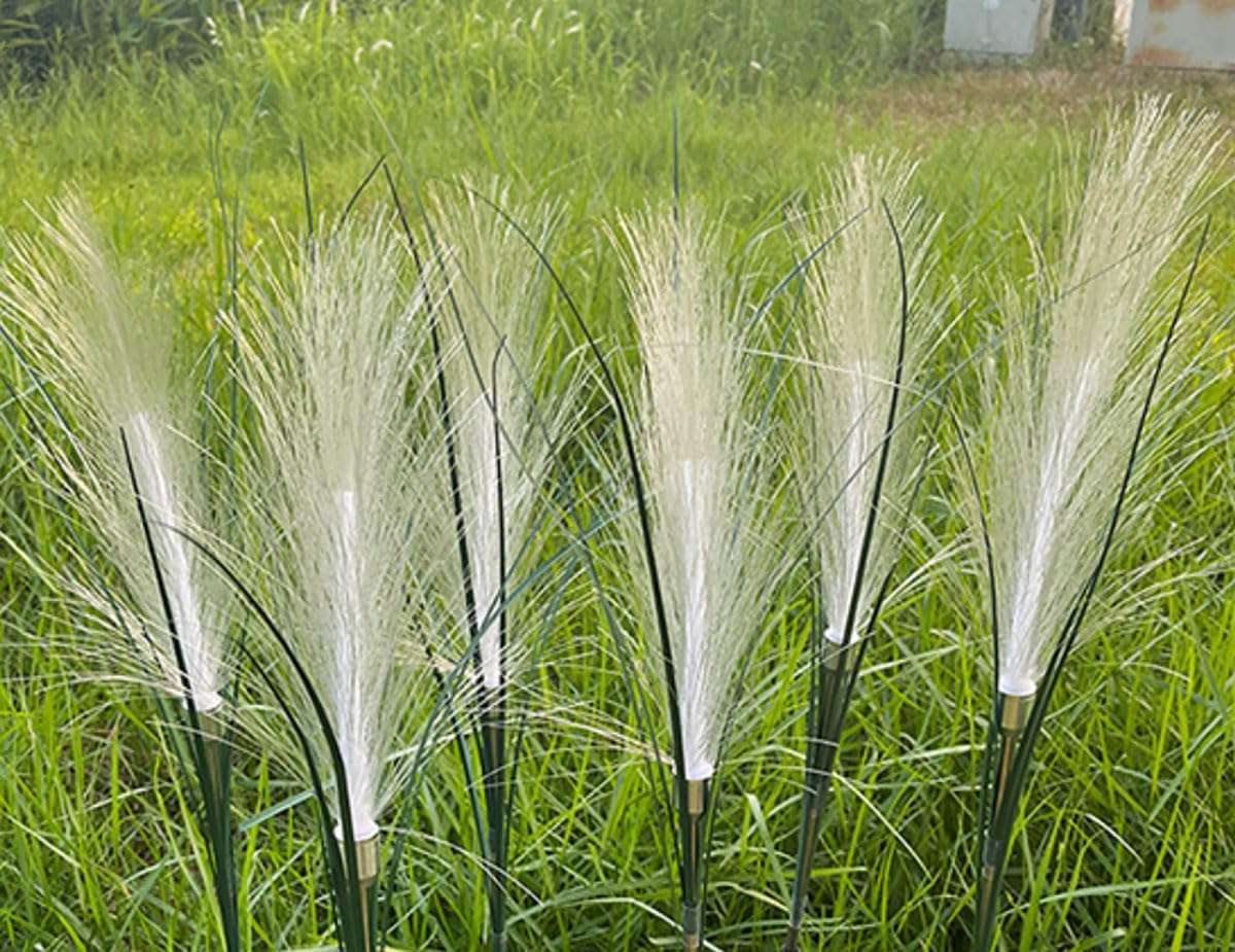 LED Fiber Optic Reeds Garden Lights, 12V Outdoor Lawn Stake Lights, White with Warm Lights, Set of 6