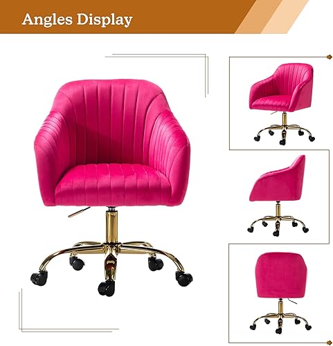 Miniatura 2 de TINA'S HOME Silla de escritorio de terciopelo para oficina en casa con base dorada, moderna y bonita silla de trabajo para computadora, ruedas