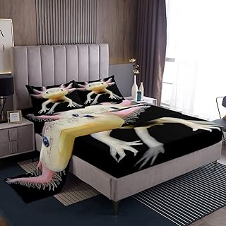 Erosebridal Axolotl Bed Sheets Queen Cute Axolotl Sheet Set 3D Axolotls Bedding Set Bedroom Decor Sea Wildlife Animals Reptile Fitted Sheet Lightweight Soft Flat Sheet for Kids Boys Teens Men Adult