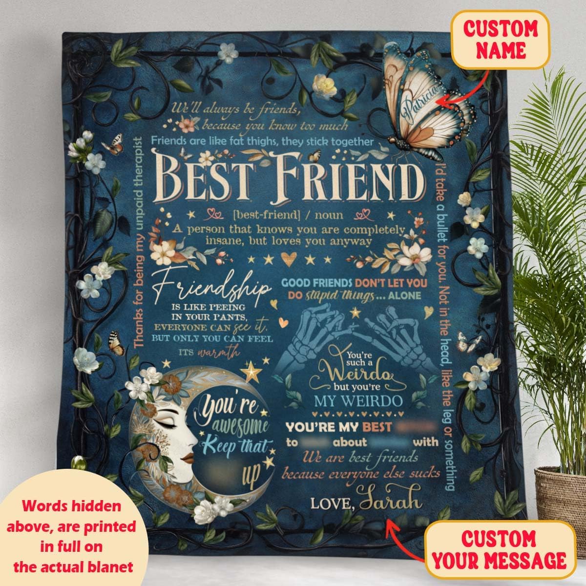Personalized Best Friend Blanket for Women - Badass Bestie Gift - Customized Throw for Female Friends