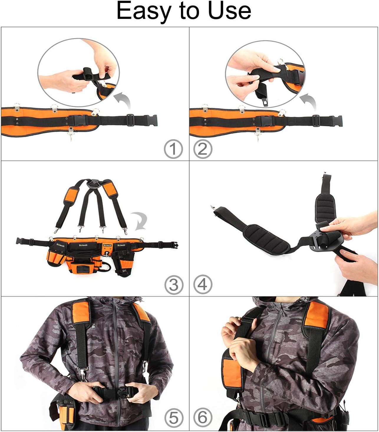 Holiday Deals 🛒 Sotech Tool Belt with Padded Suspenders, Carpenter's Suspension Framers Rig, Durable Electrician's Combo Apron Tool Pouch Bag with Hammer Holder