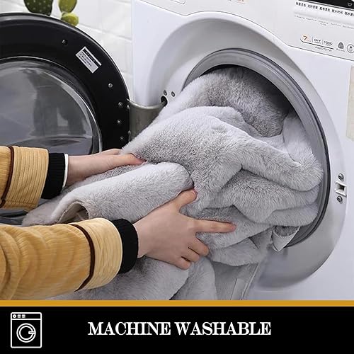 Miniatura 6 de Latepis Alfombra redonda gris de 5 pies, alfombra redonda lavable de piel sintética de conejo, alfombra mullida y esponjosa para sala de estar,