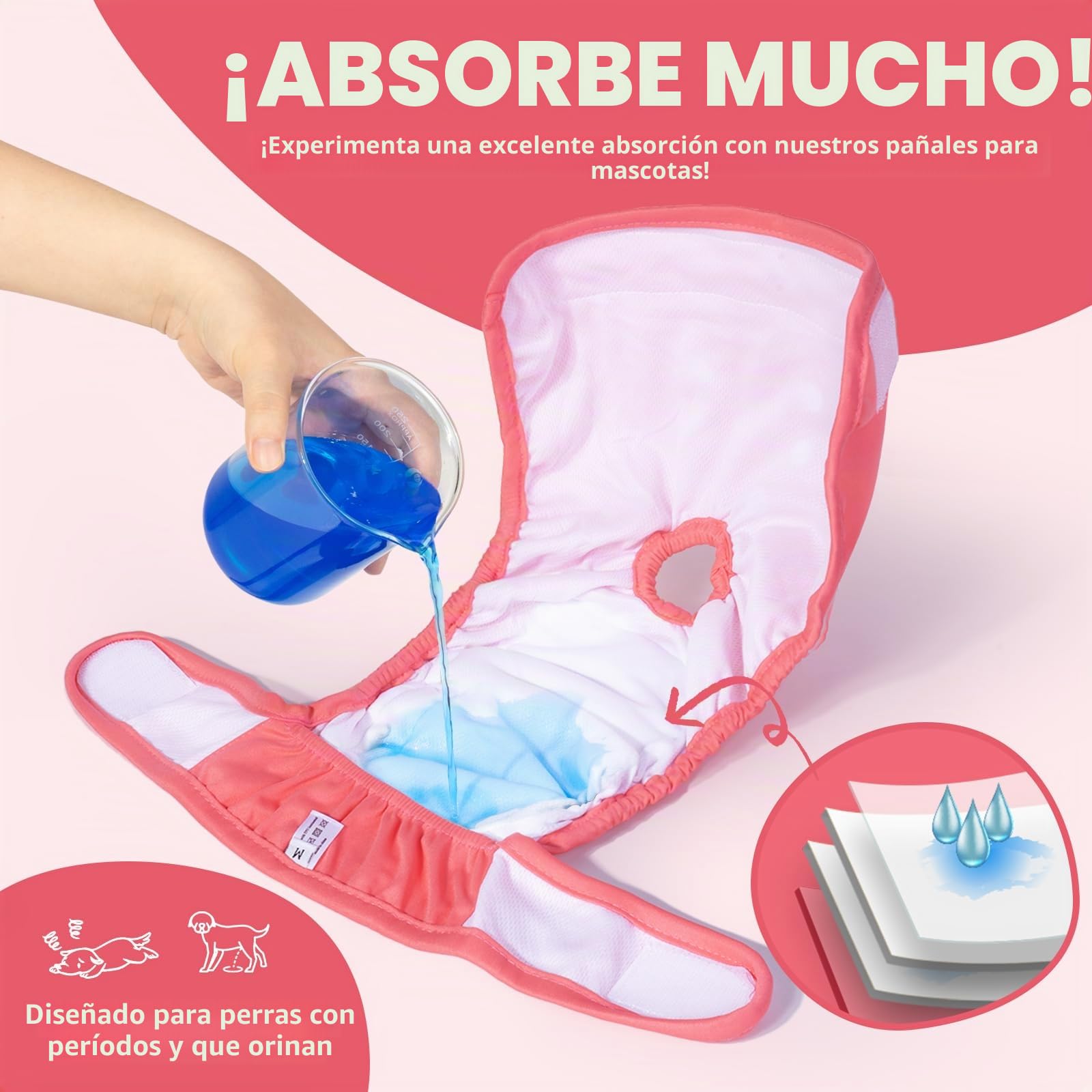 Pet Soft Pañales Perro Hembra, Pañales Lavables para Perros, 3 Paquetes de Braga para celo Perras (Sólido, L)
