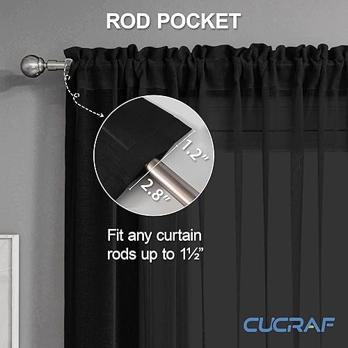 Miniatura 2 de CUCRAF Paneles de cortinas traslúcidas para sala de estar, dormitorio, tratamiento de semi ventana, cortinas de gasa con bolsillo para barra, juego