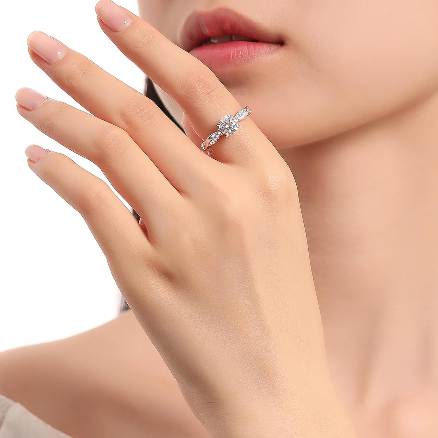 Moissanite Engagement Rings Wedding Ring D Color VVS1 Round Cut S925 Sterling Silver Plated 18K White Gold Promise Rings for Women
