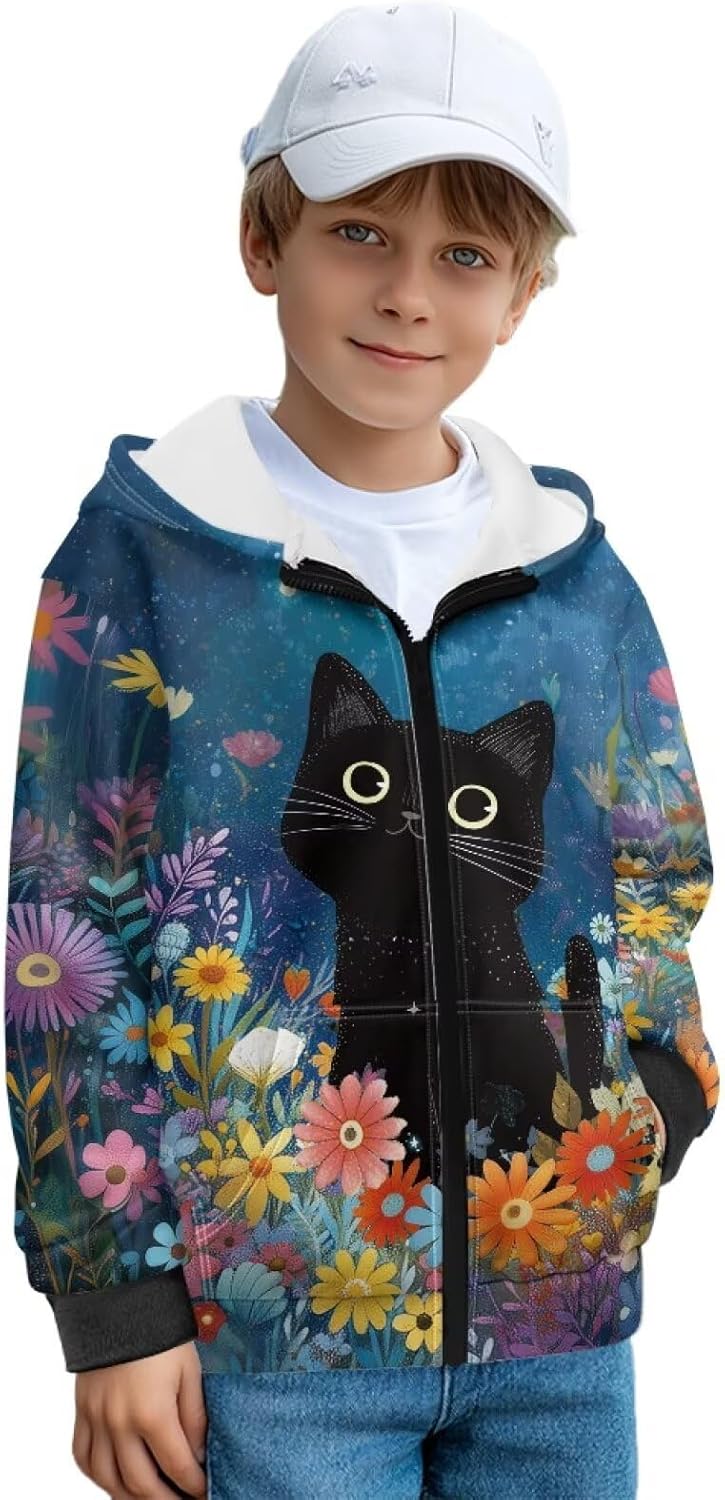 Kids Fleece Zip Up Hoodie Size 7-12 Boys Sweatshirts Fashion Kids Fleece Jacket with Kangaroo Pocket Animal Hoodie