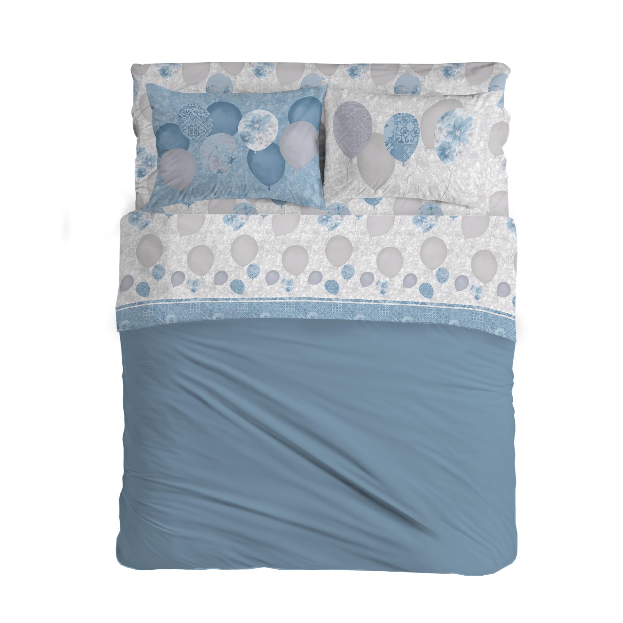 PENSIERI DELICATI 100% Cotton Double Bed Set, 120 x 200 cm, Complete with Bottom Sheet, Top and 1 Pillowcase, Made in Italy