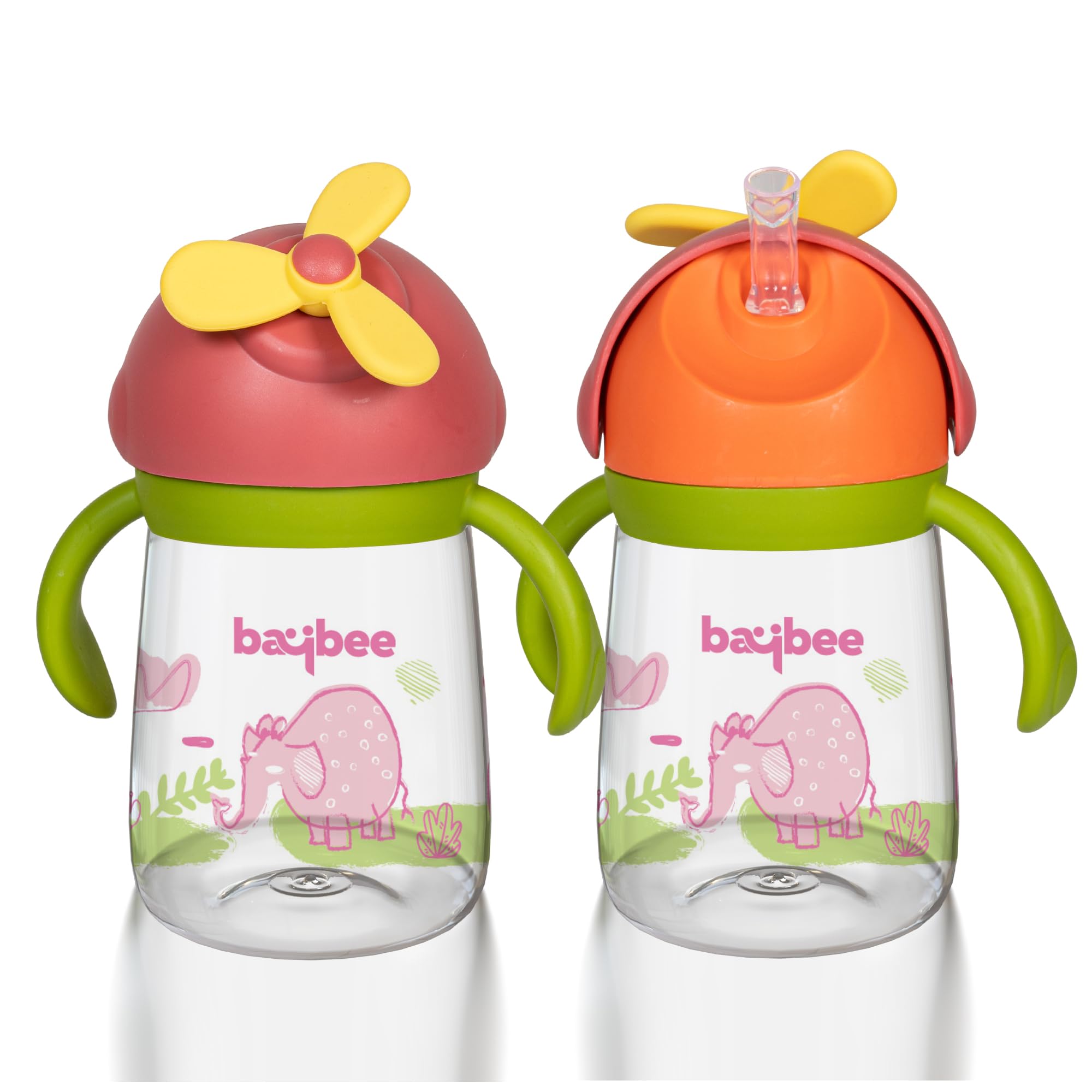 Baybee Daffodil 330 ml Baby Sipper Bottle For Kids, Anti Spill Sipper Cup  With Soft Silicone Straw with Handle Rotating Fan Sippy Cup with BPA