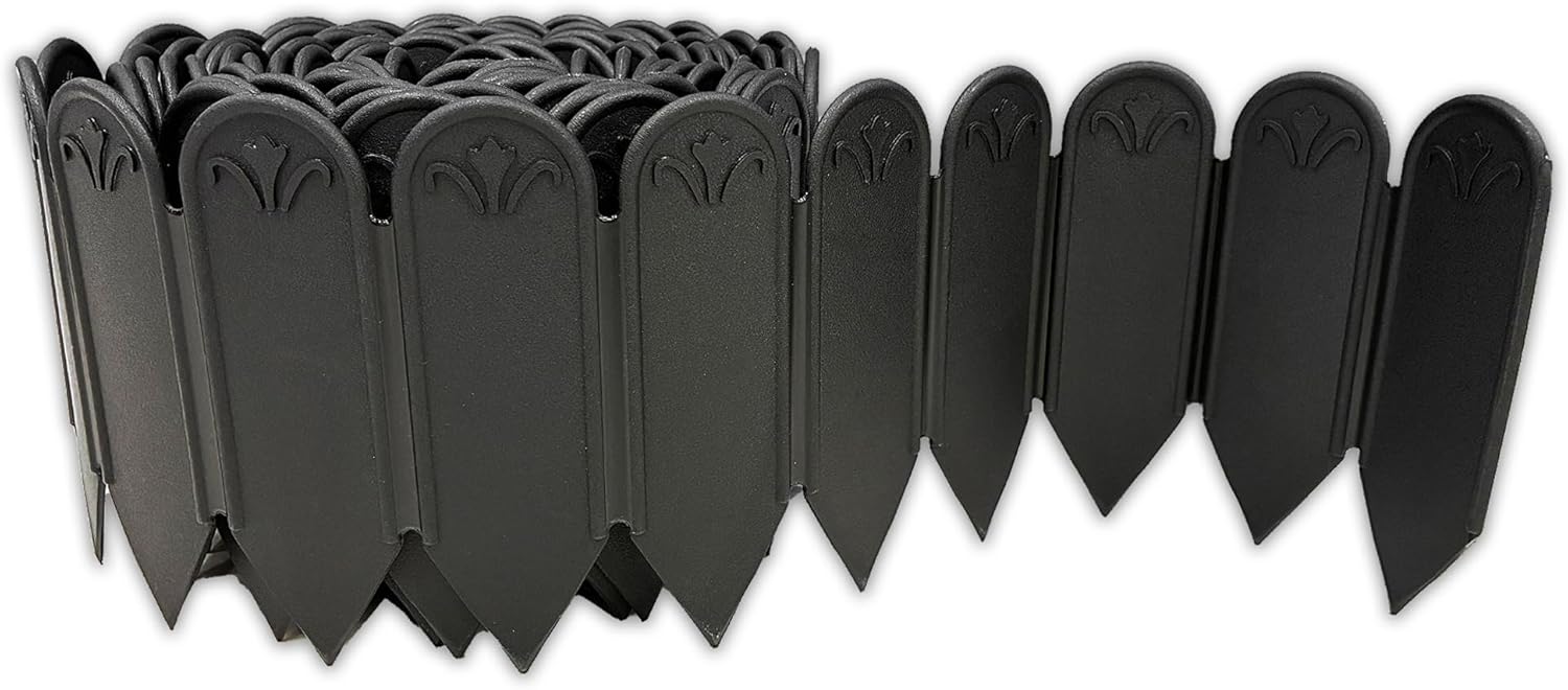 DAIM FlexWall Edge Landscape Edging, Fancy Garden Edging for Landscaping, Sturdy Garden Fencing & Landscape Border that Retain Soil & Stop Weeds, for Landscaping & Fencing Project, Black, 6" x 16.5 ft